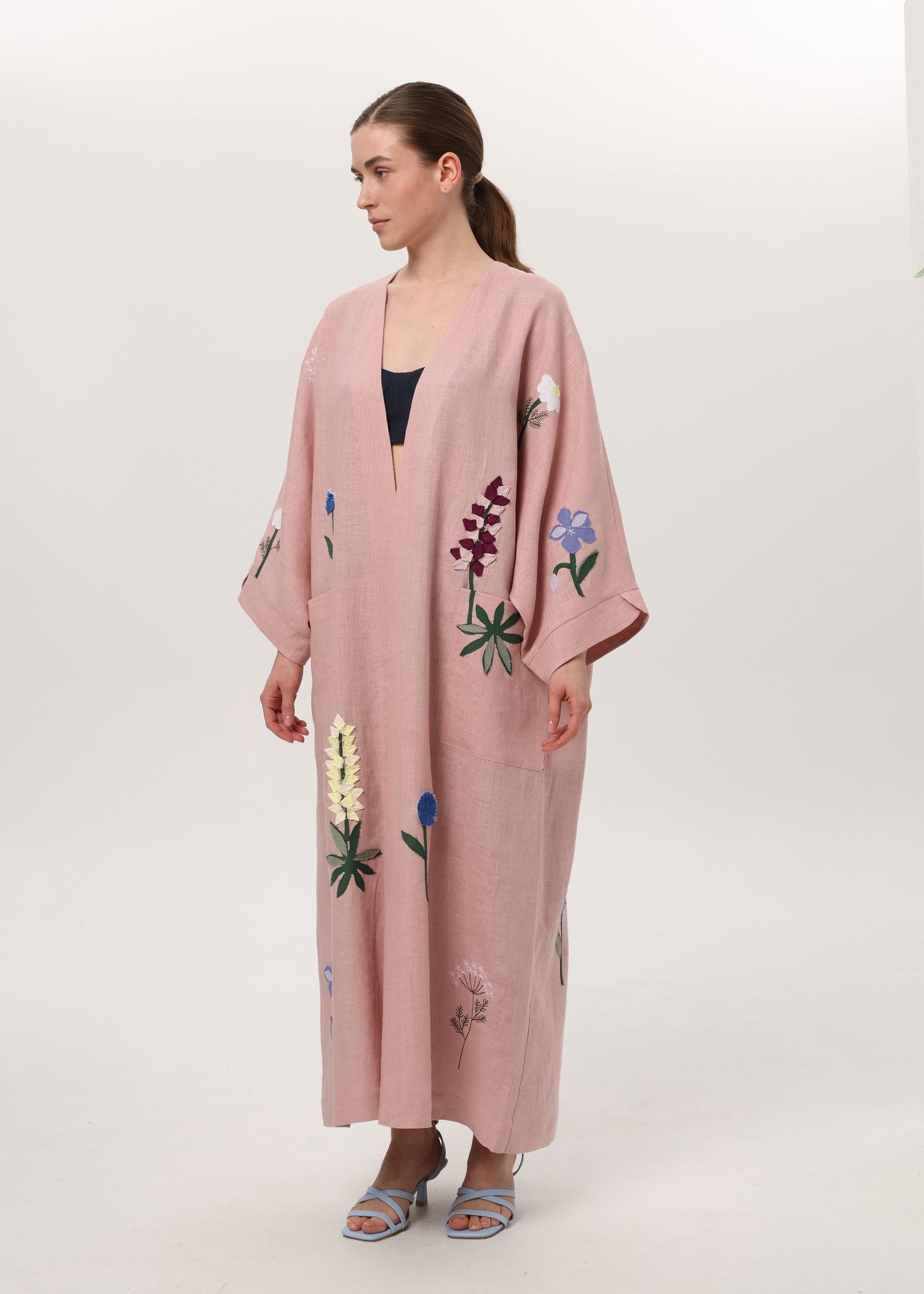 Summer trench - kimono with appliqué (lotus)