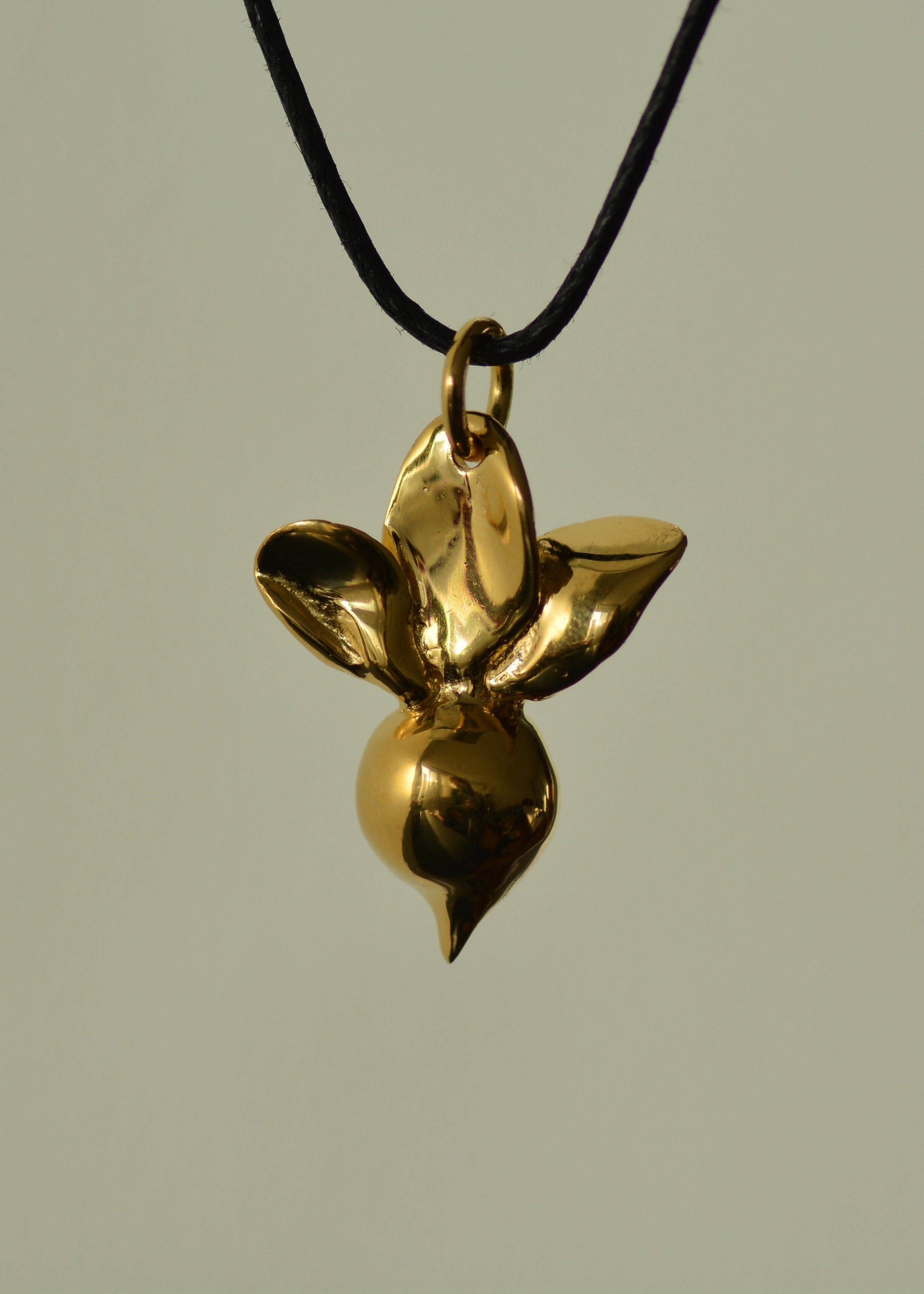 "Beetroot" pendant on a cord (brass, gold plating)