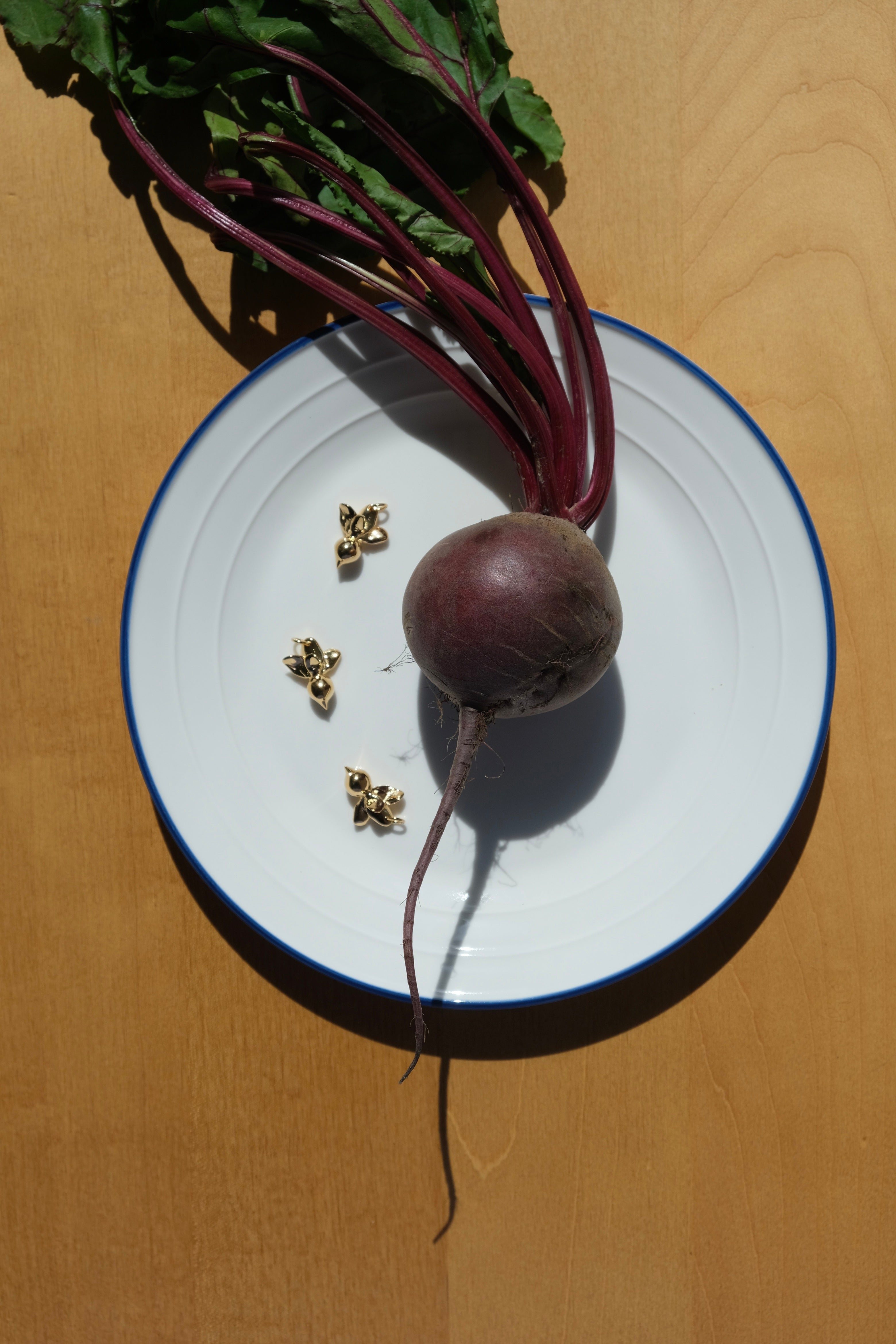 "Beetroot" pendant on a cord (brass, gold plating)