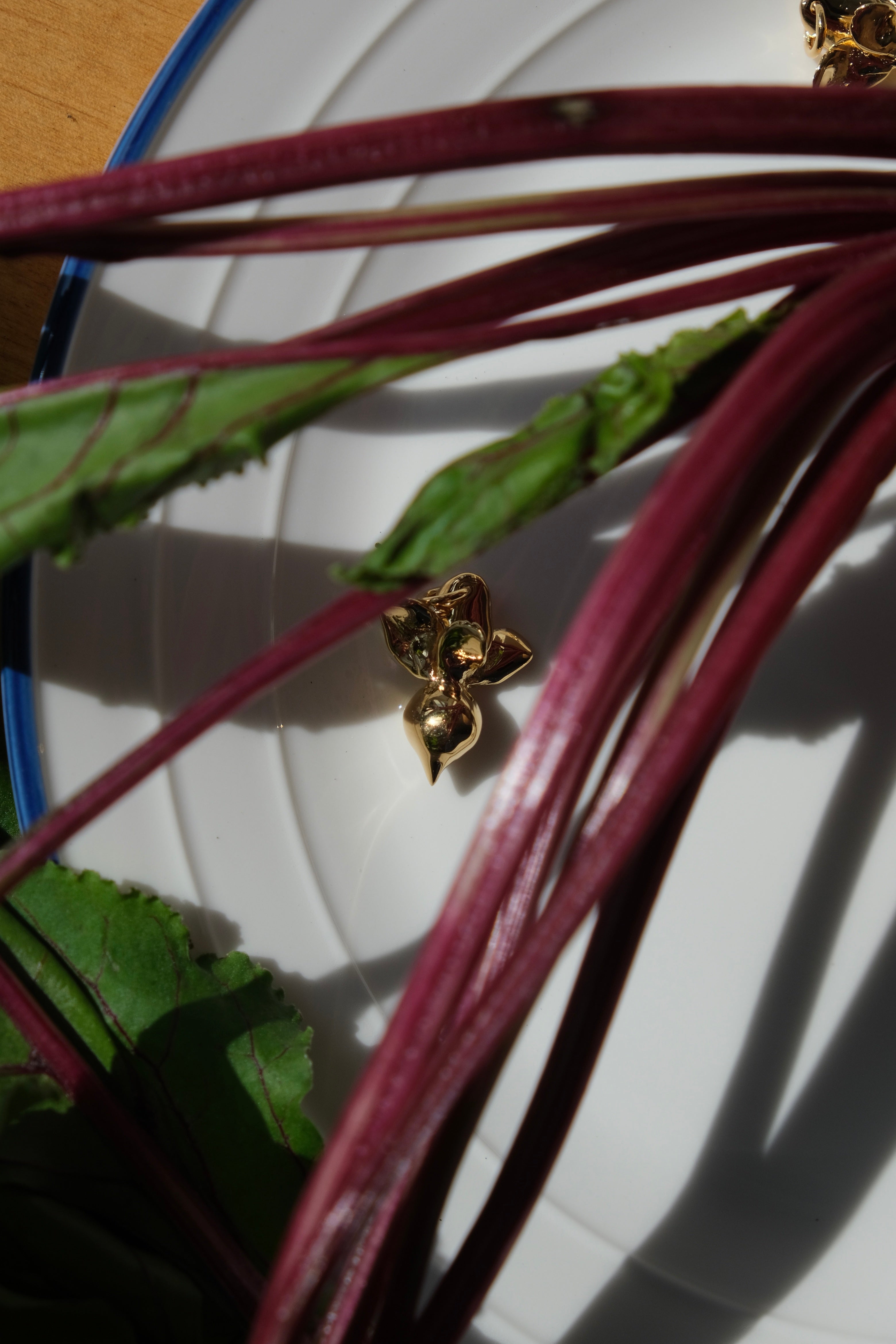 "Beetroot" pendant on a cord (brass, gold plating)