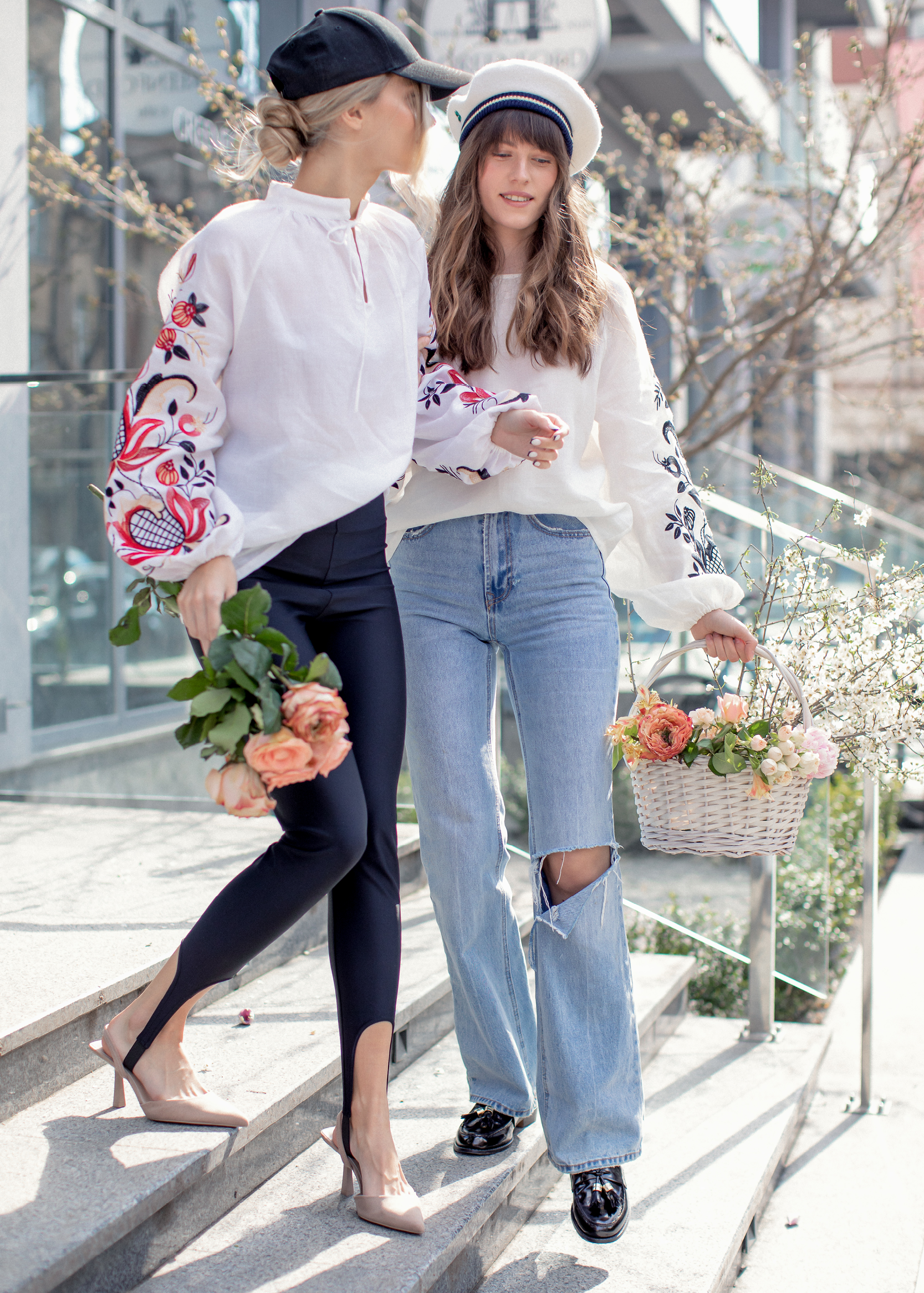 Blouse inspired by a traditional shirt with designer embroidery (colorful ornament)