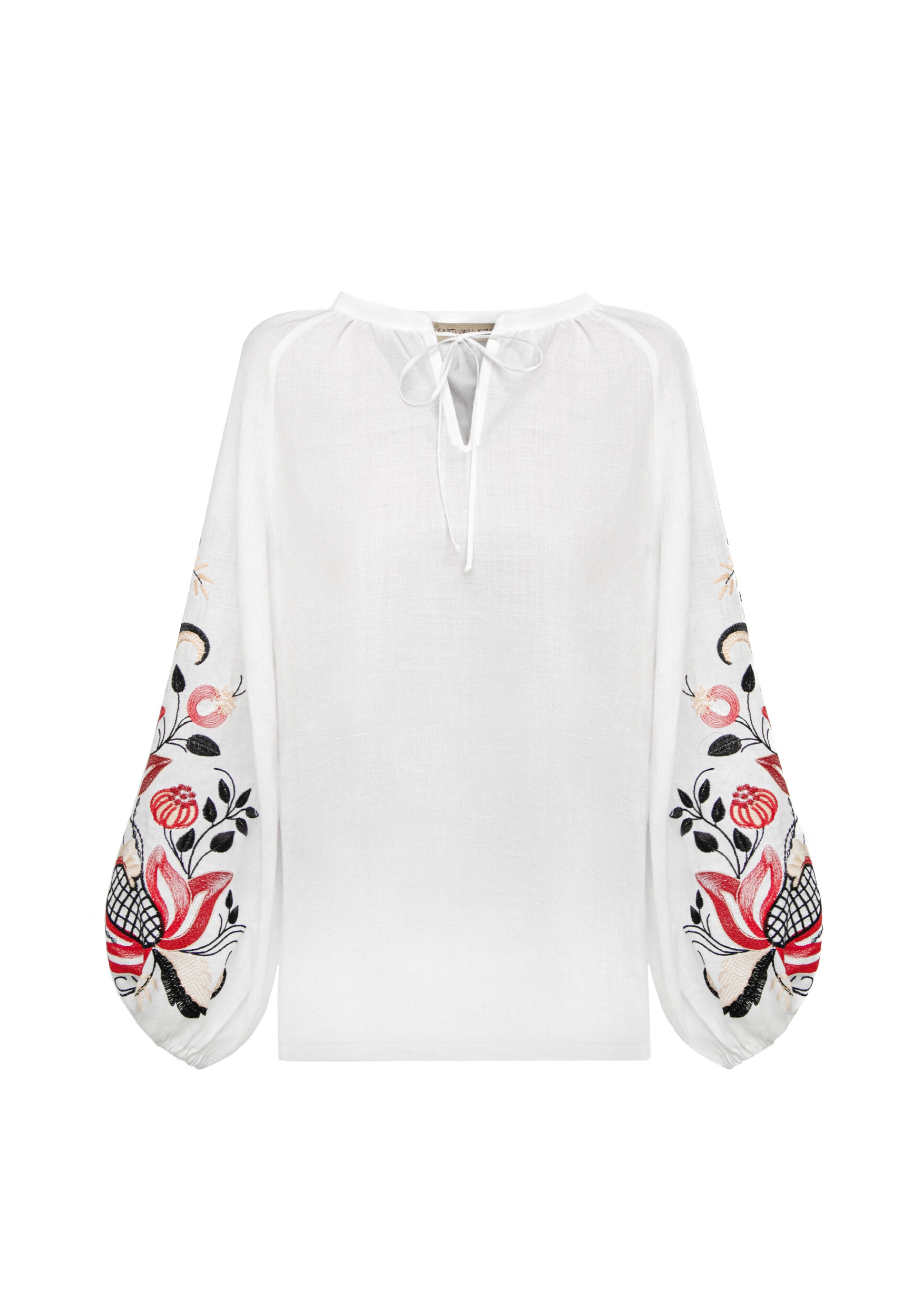 Blouse inspired by a traditional shirt with designer embroidery (colorful ornament)