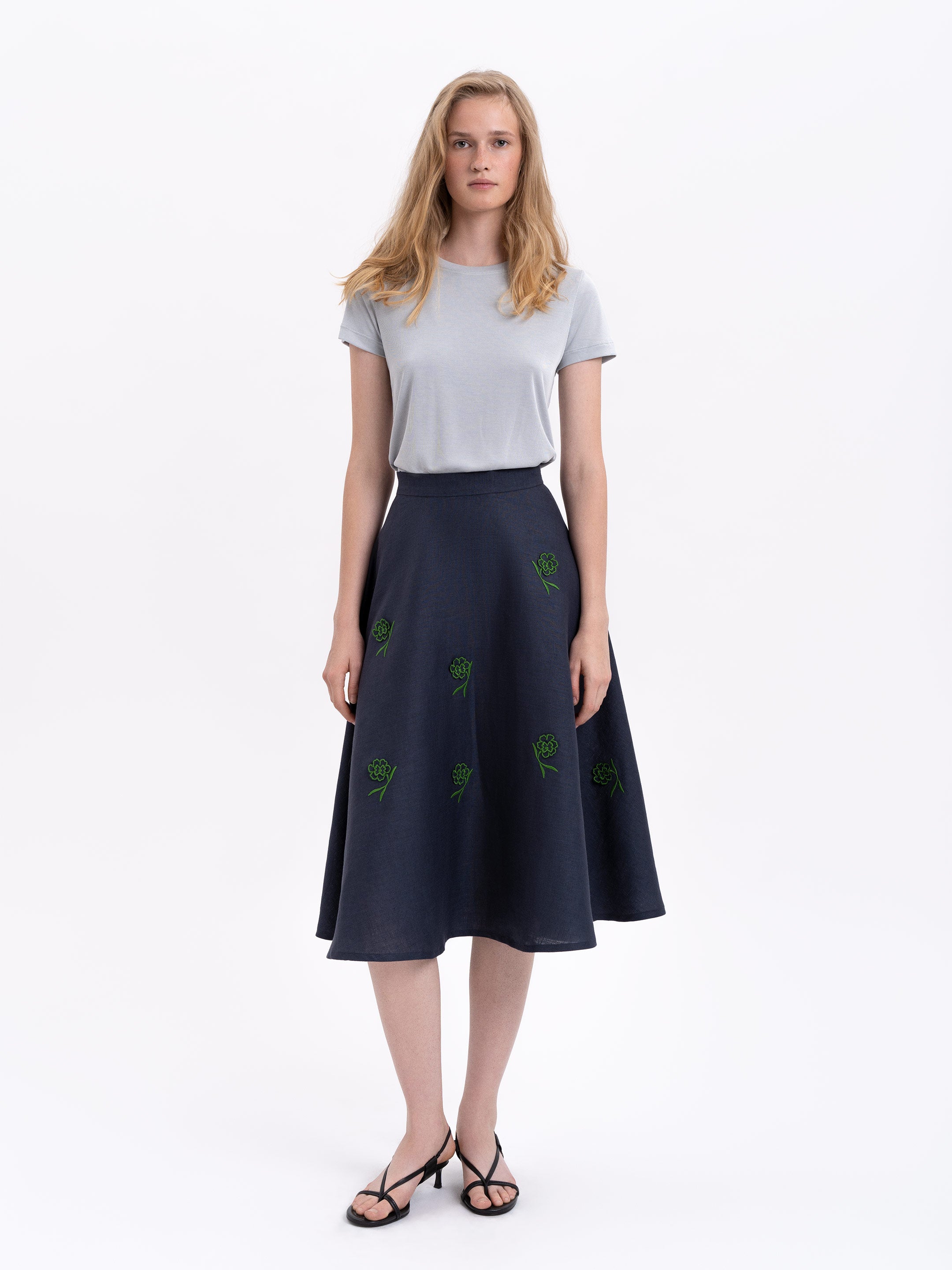 Linen embroidered skirt of dark blue color "Adoxa"