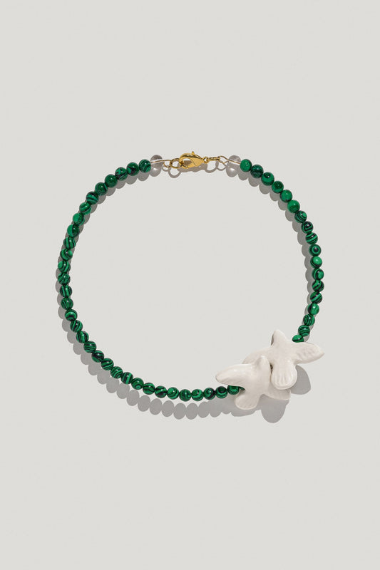 Necklace "Myrni" with malachite & two doves