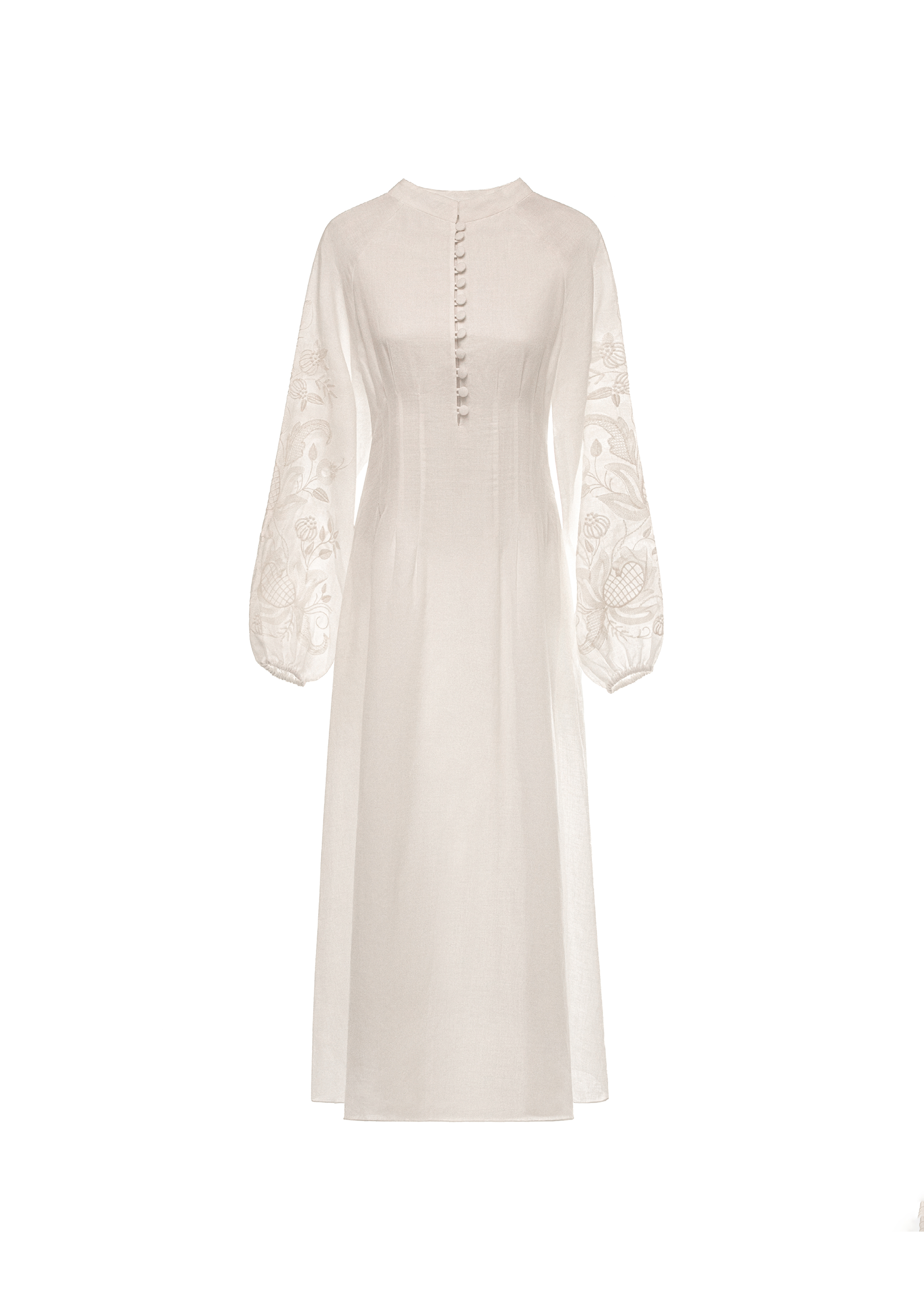 Dress based on the motifs of a traditional shirt with designer embroidery white