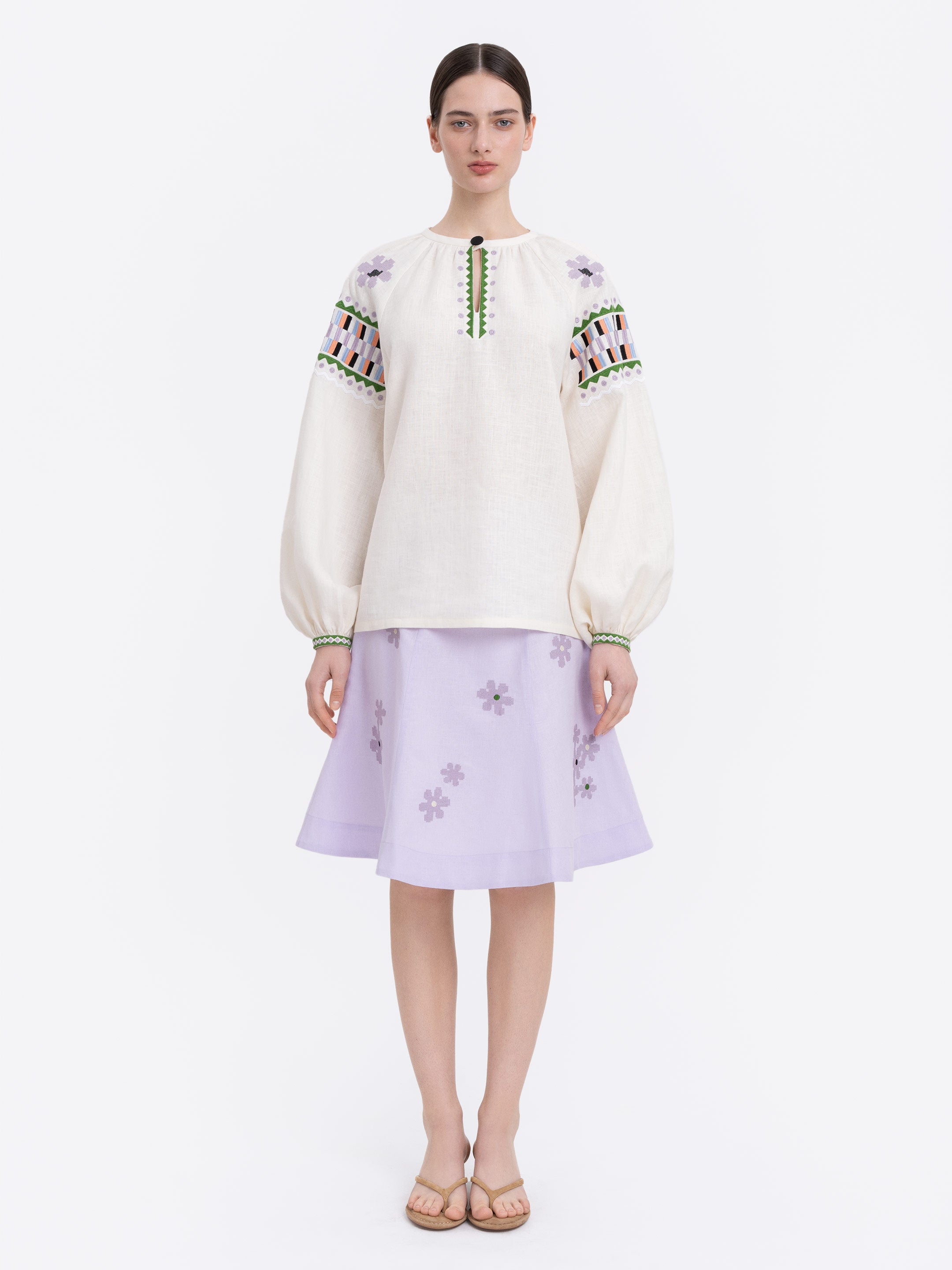Milk‑coloured embroidered shirt  “Oda”