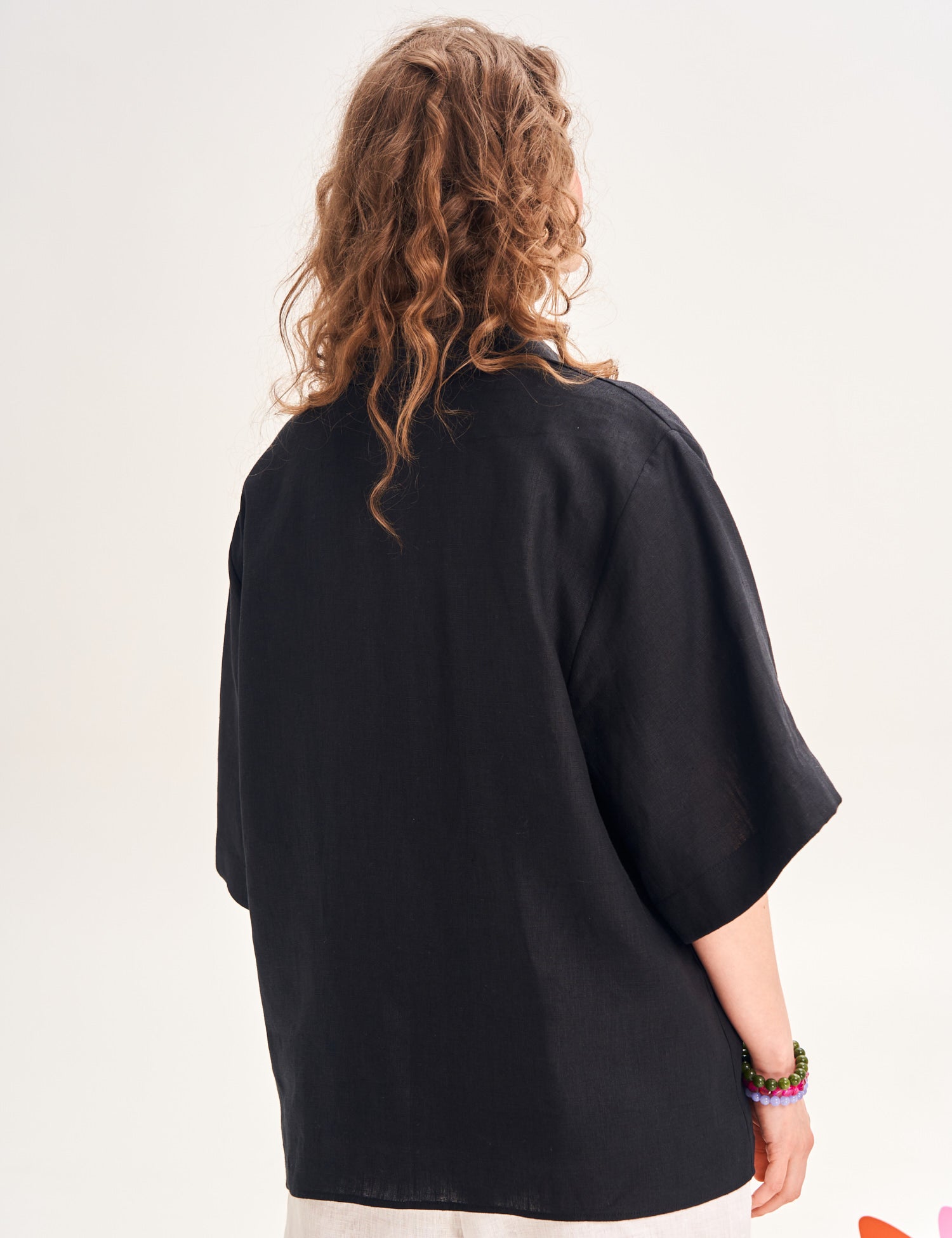 "Forest Tale" Embroidered Linen Shirt, Black