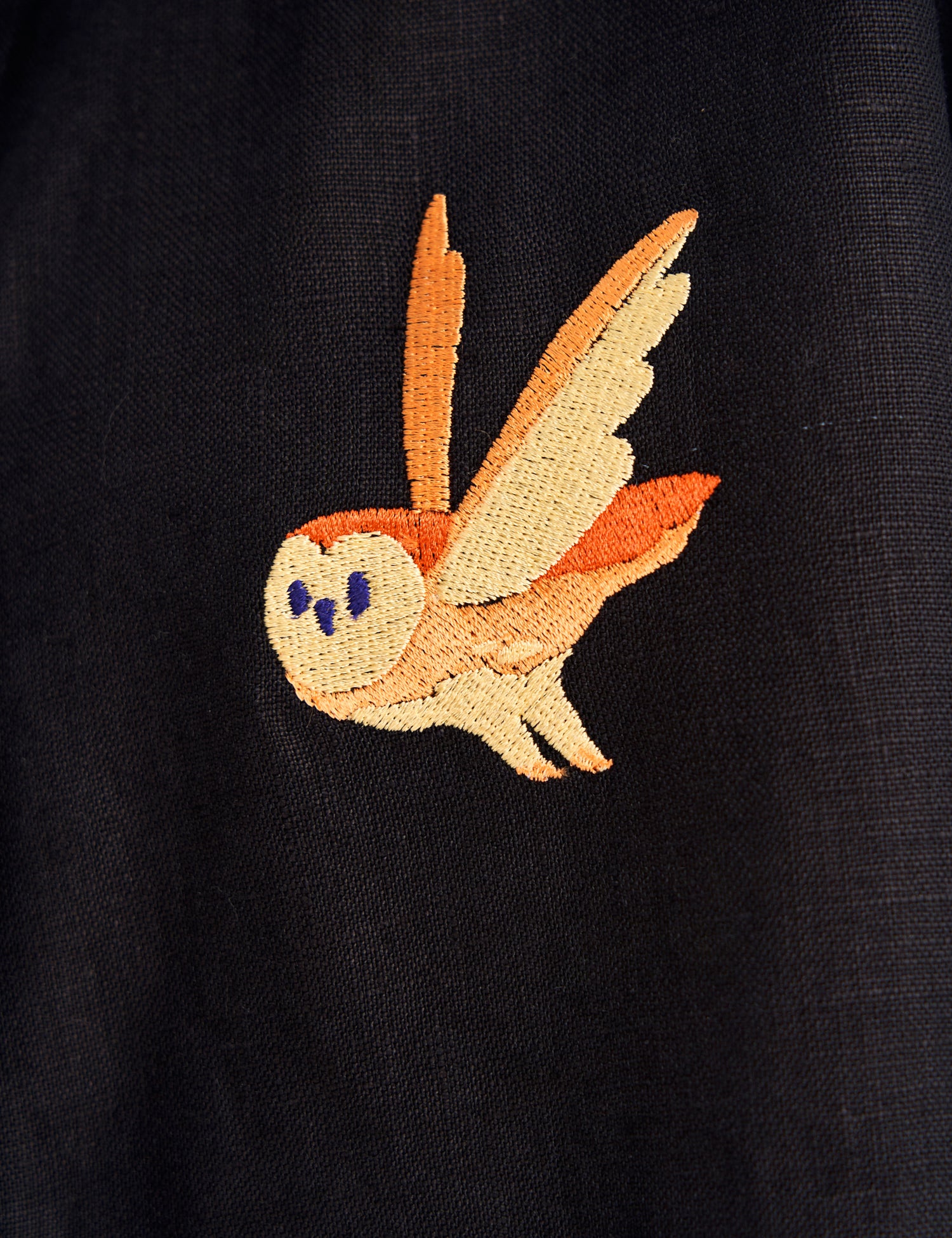 "Forest Tale" Embroidered Linen Shirt, Black