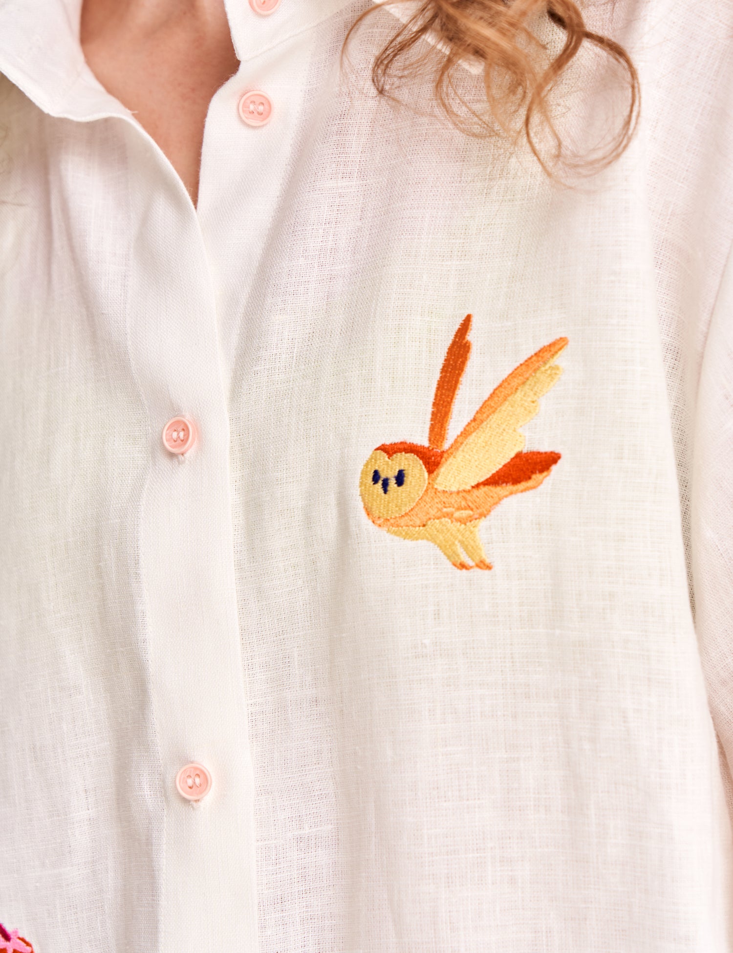 "Forest Tale" Embroidered Linen Shirt, White