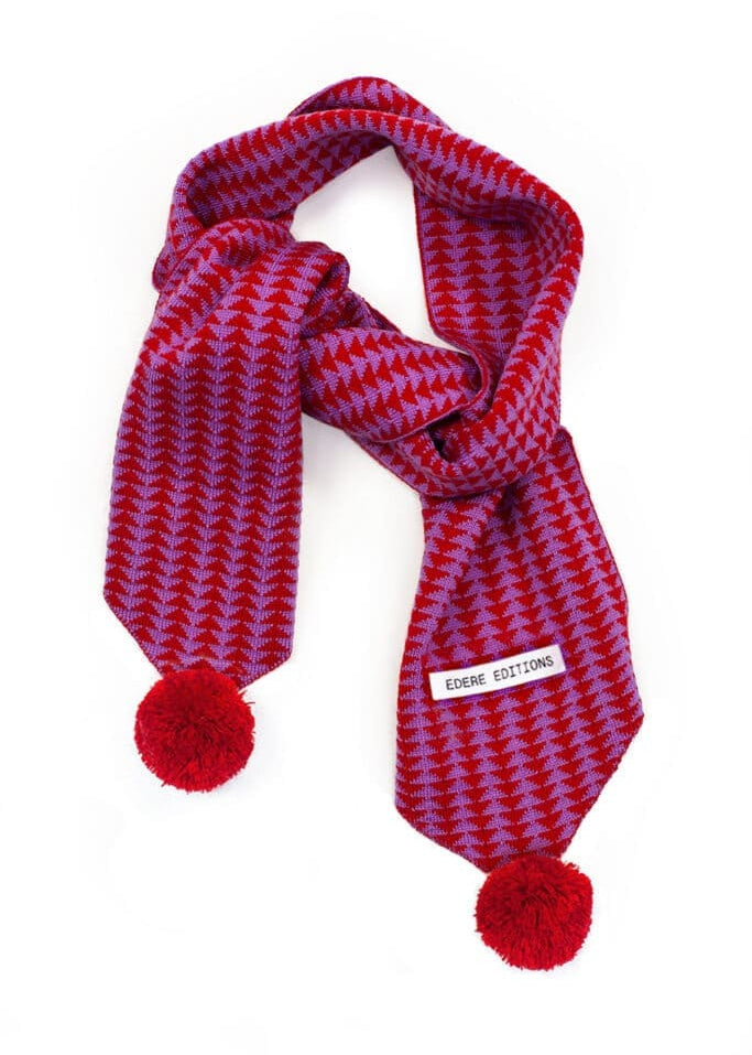 Couсou Merino Scarf in Chili Red & Lavender Candy Color