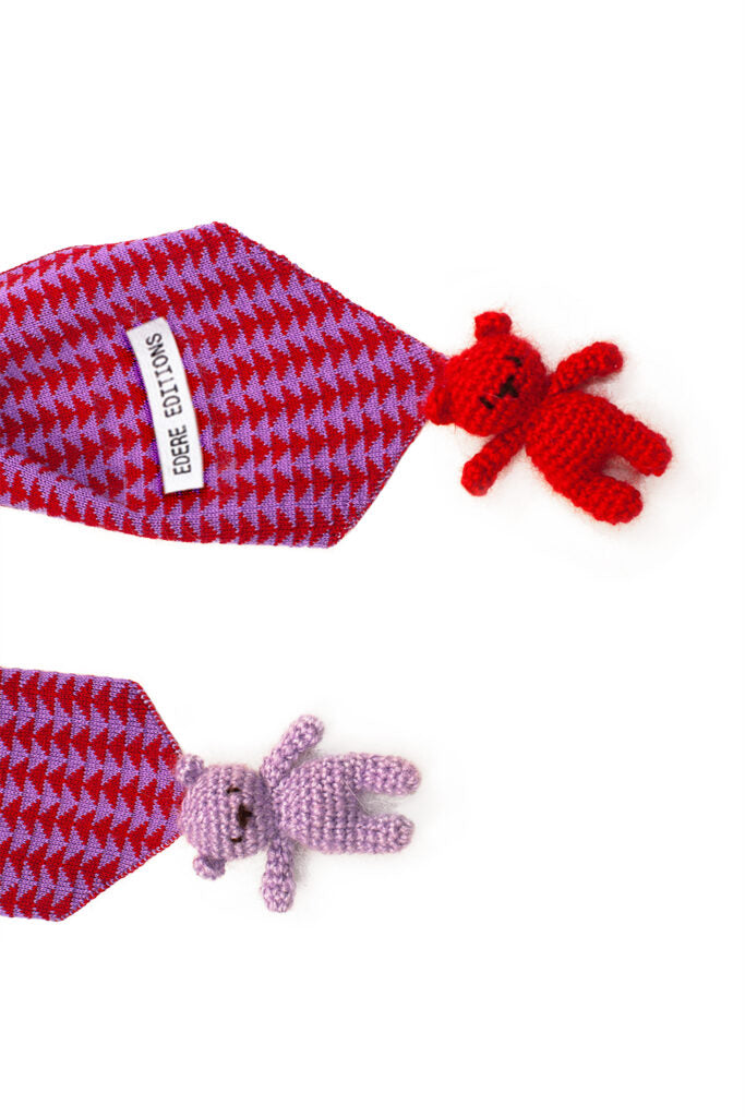 Teddy Boo Merino Scarf in Chili Red & Lavender Candy