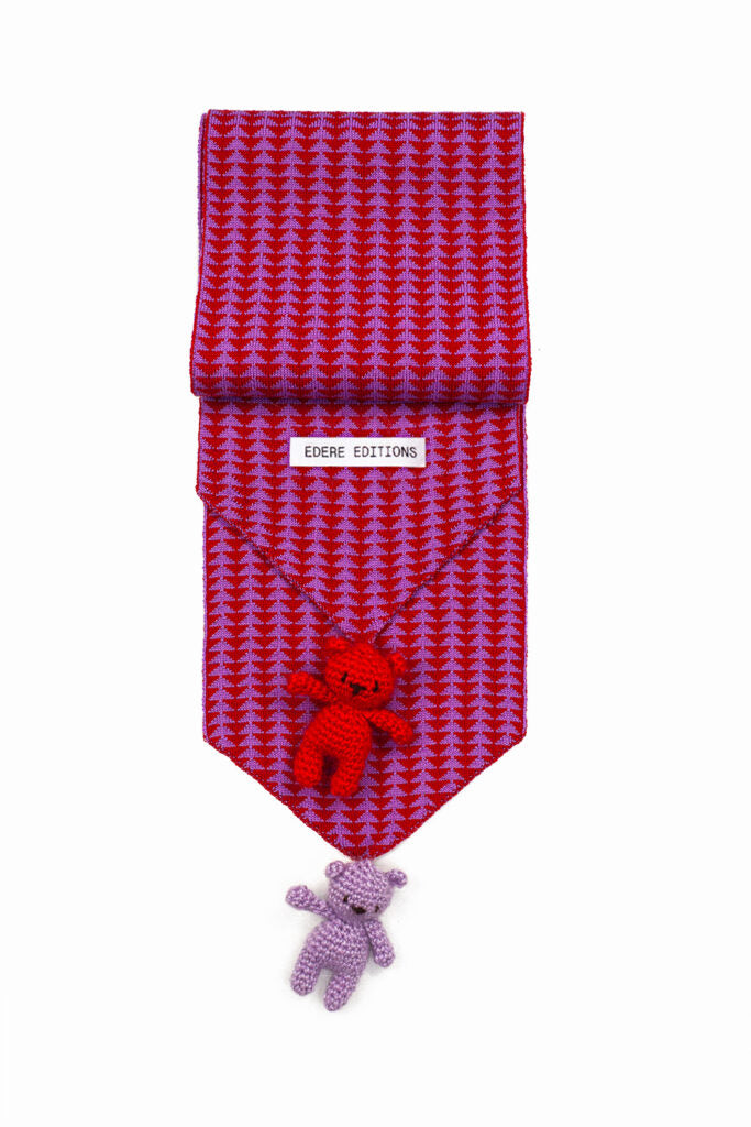 Teddy Boo Merino Scarf in Chili Red & Lavender Candy
