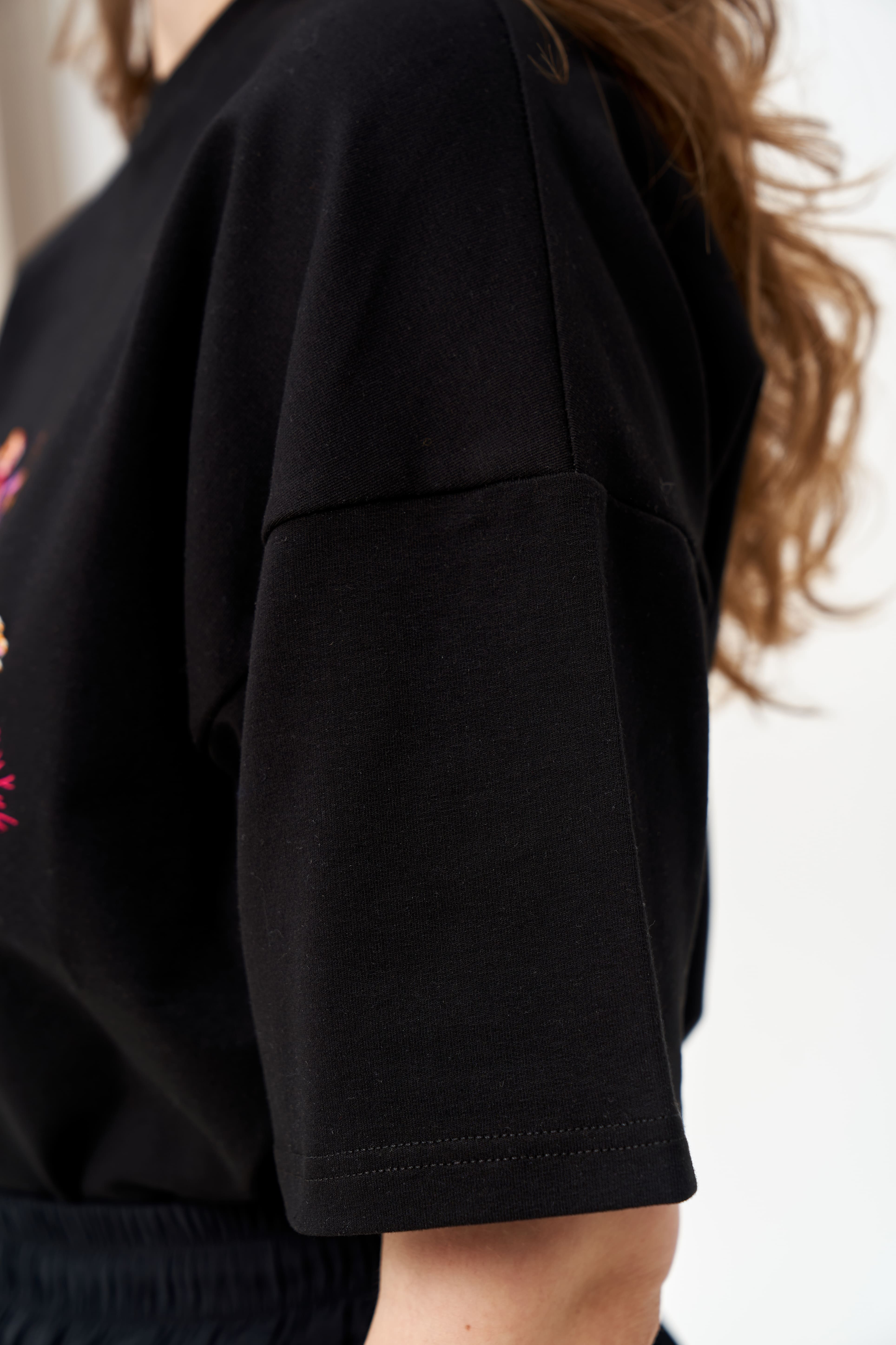 "In the Magic Garden" Embroidered T-shirt, Black