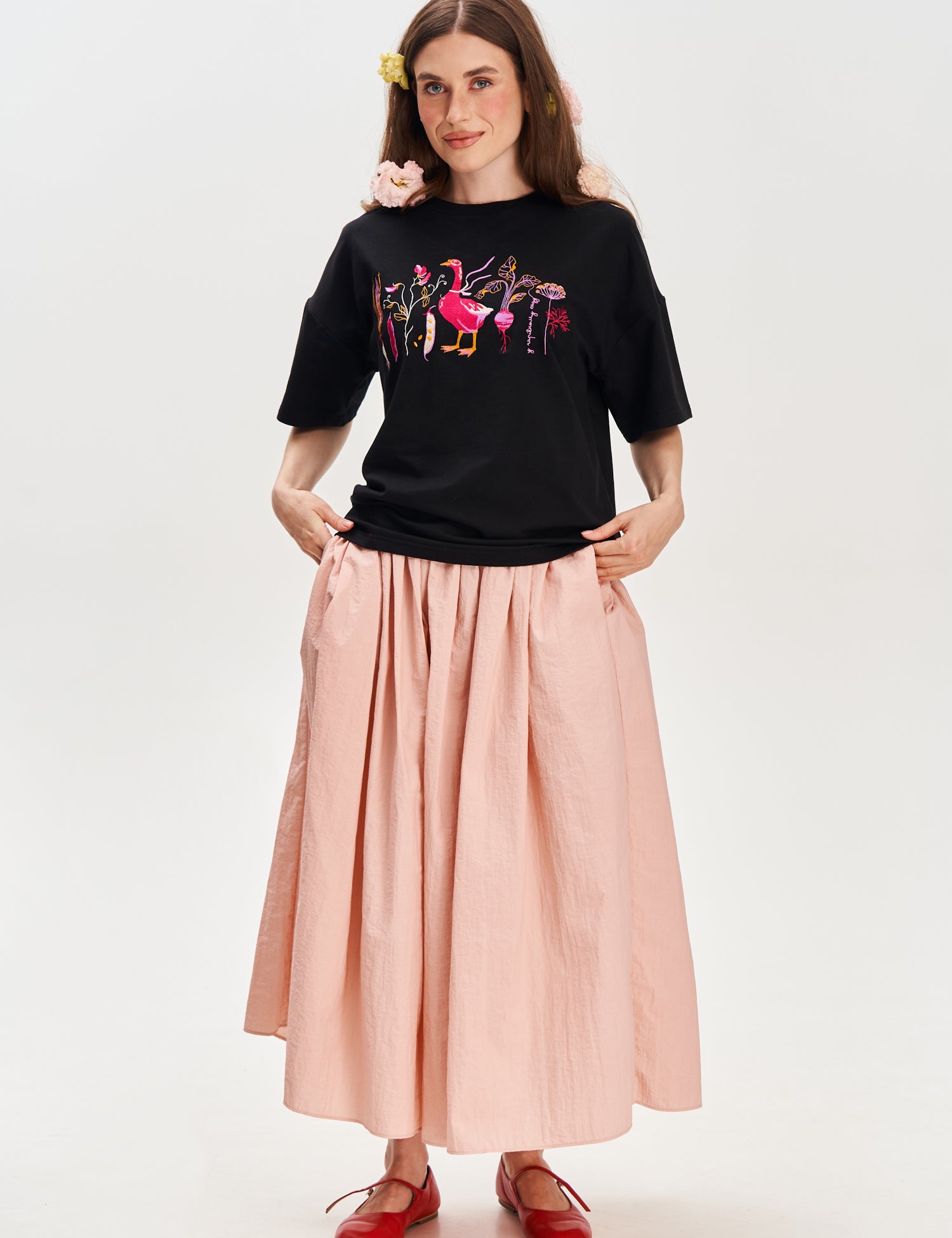 "In the Magic Garden" Embroidered T-shirt, Black