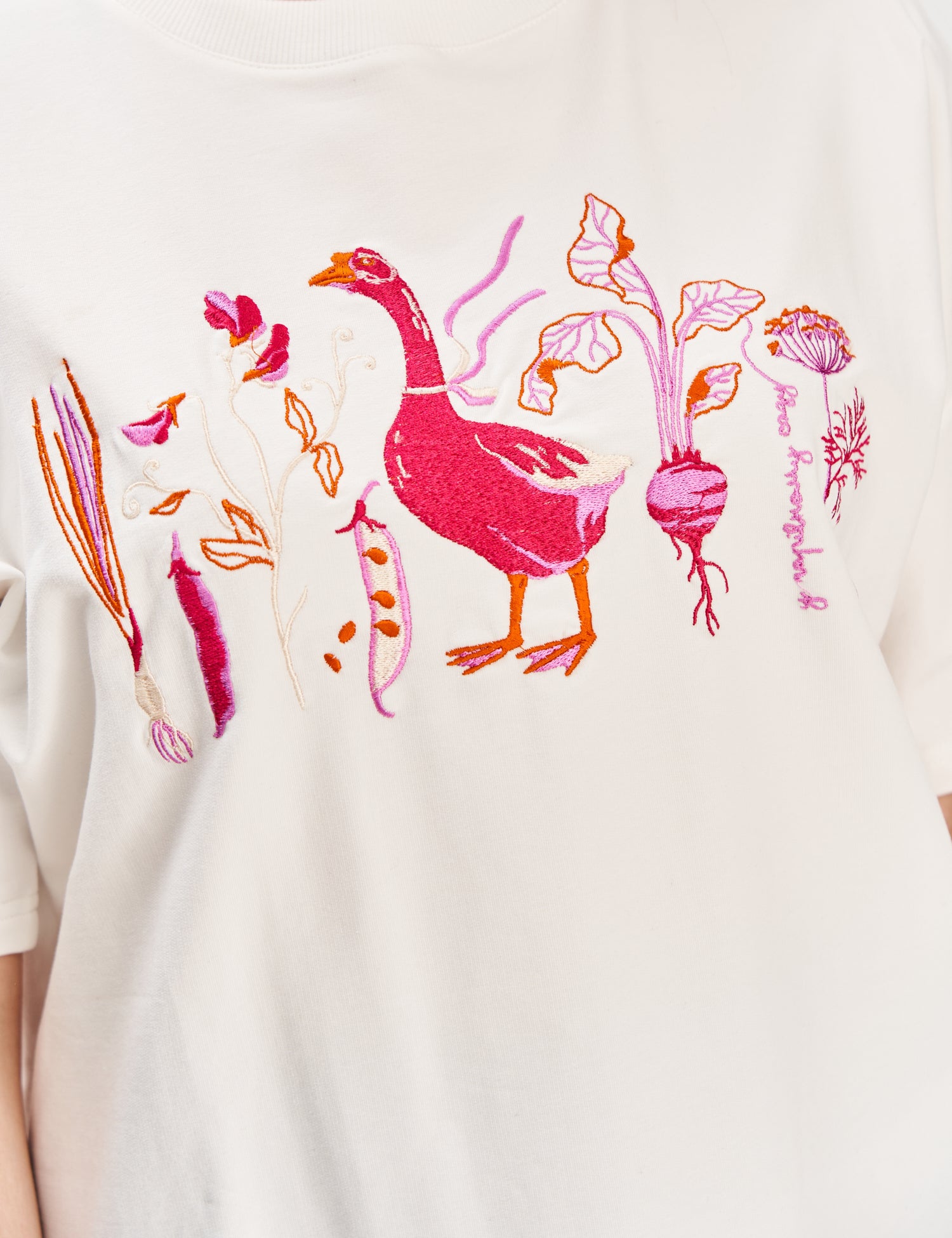 "In the Magic Garden" Embroidered T-shirt, Milky