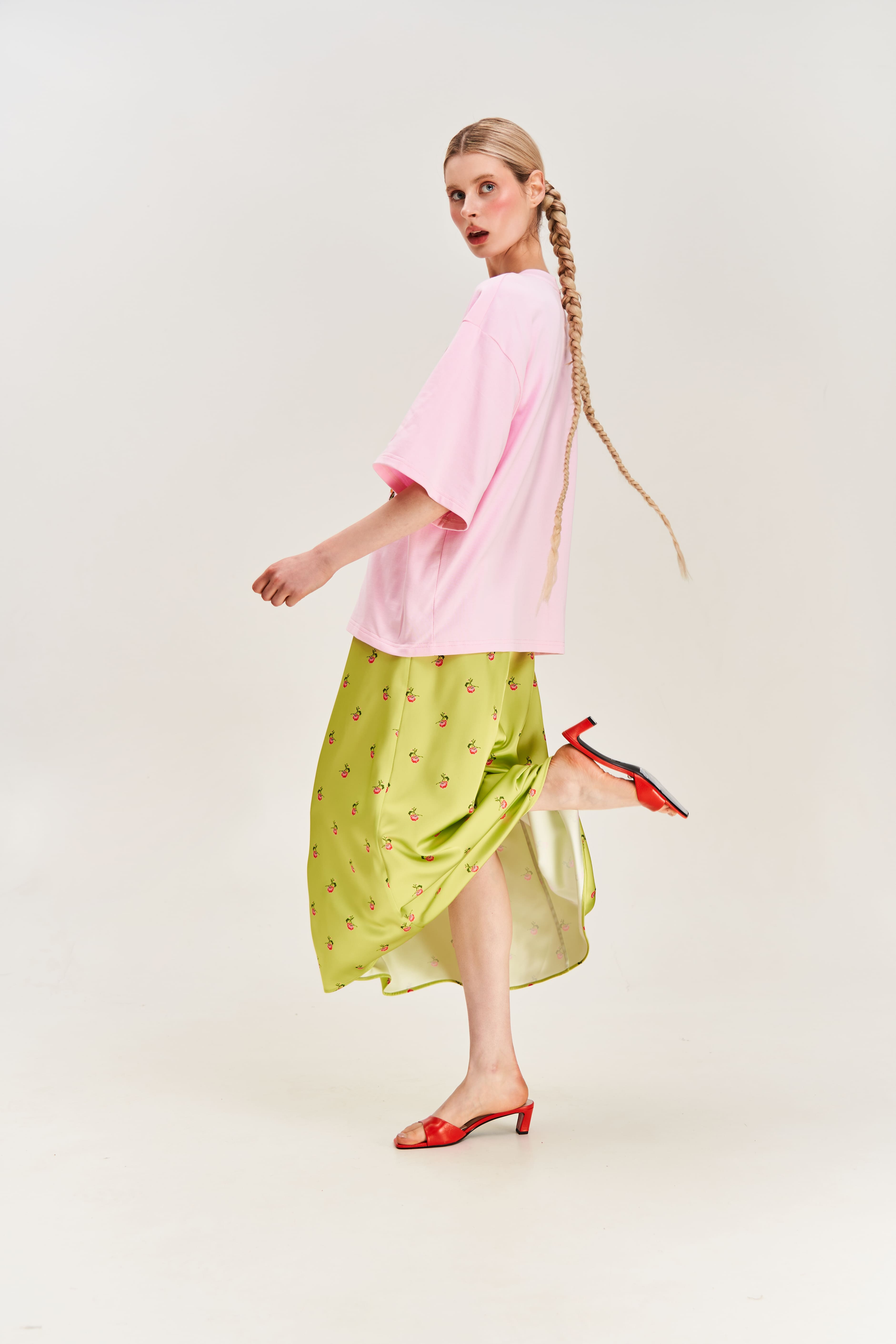 "Kherson Tomatoes" Printed Long Skirt, Green