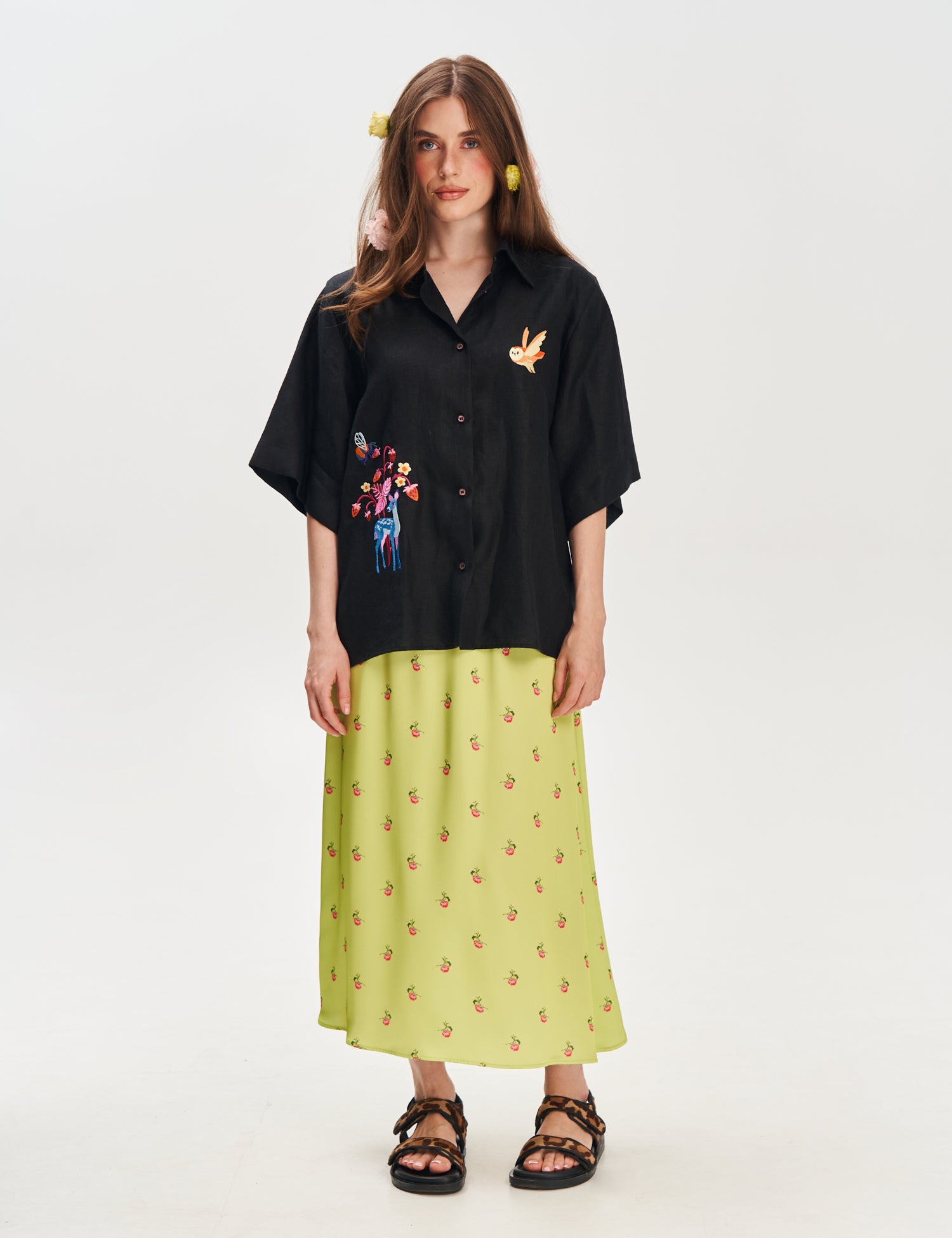 "Kherson Tomatoes" Printed Long Skirt, Green