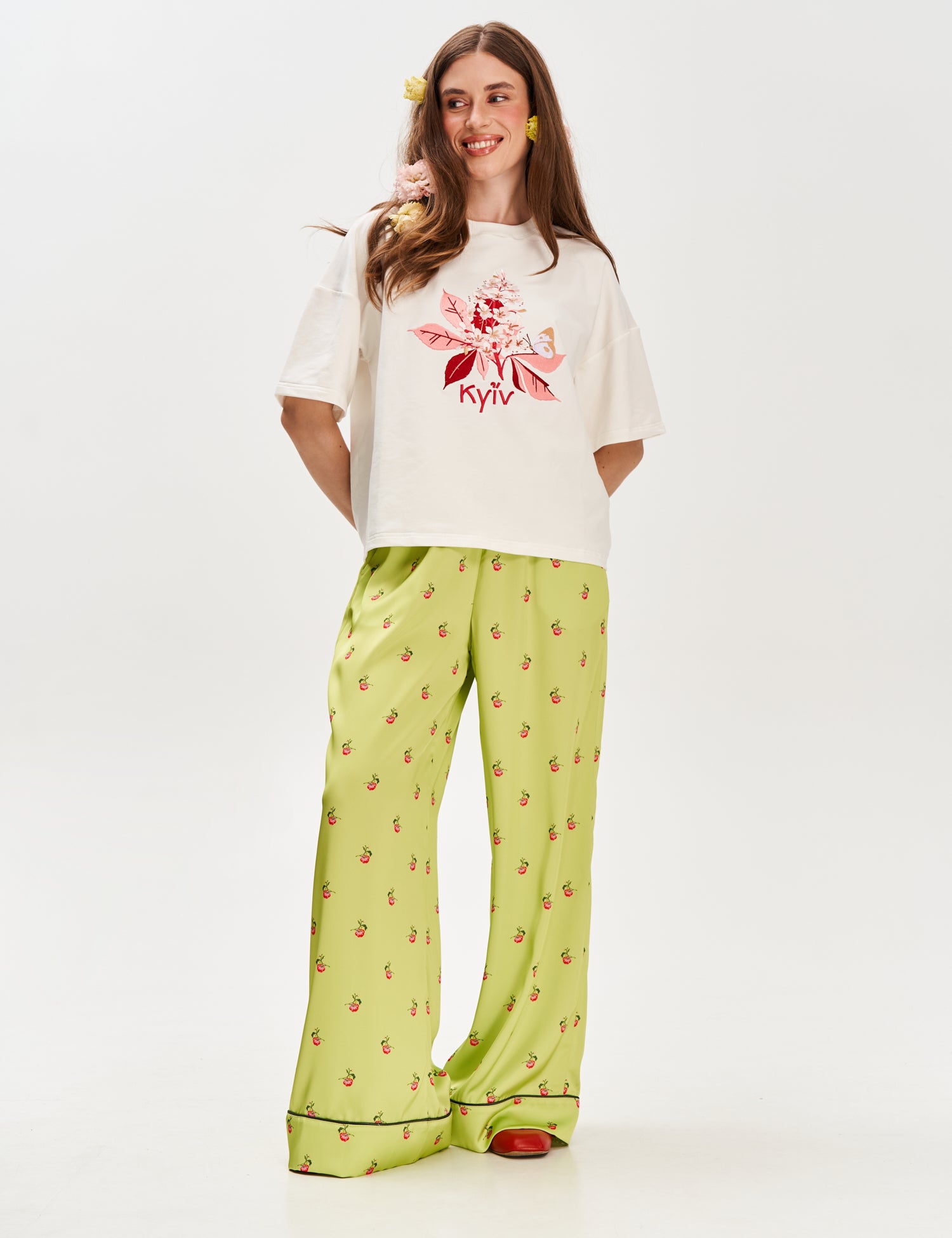 "Kherson Tomatoes" Printed Pants, Green