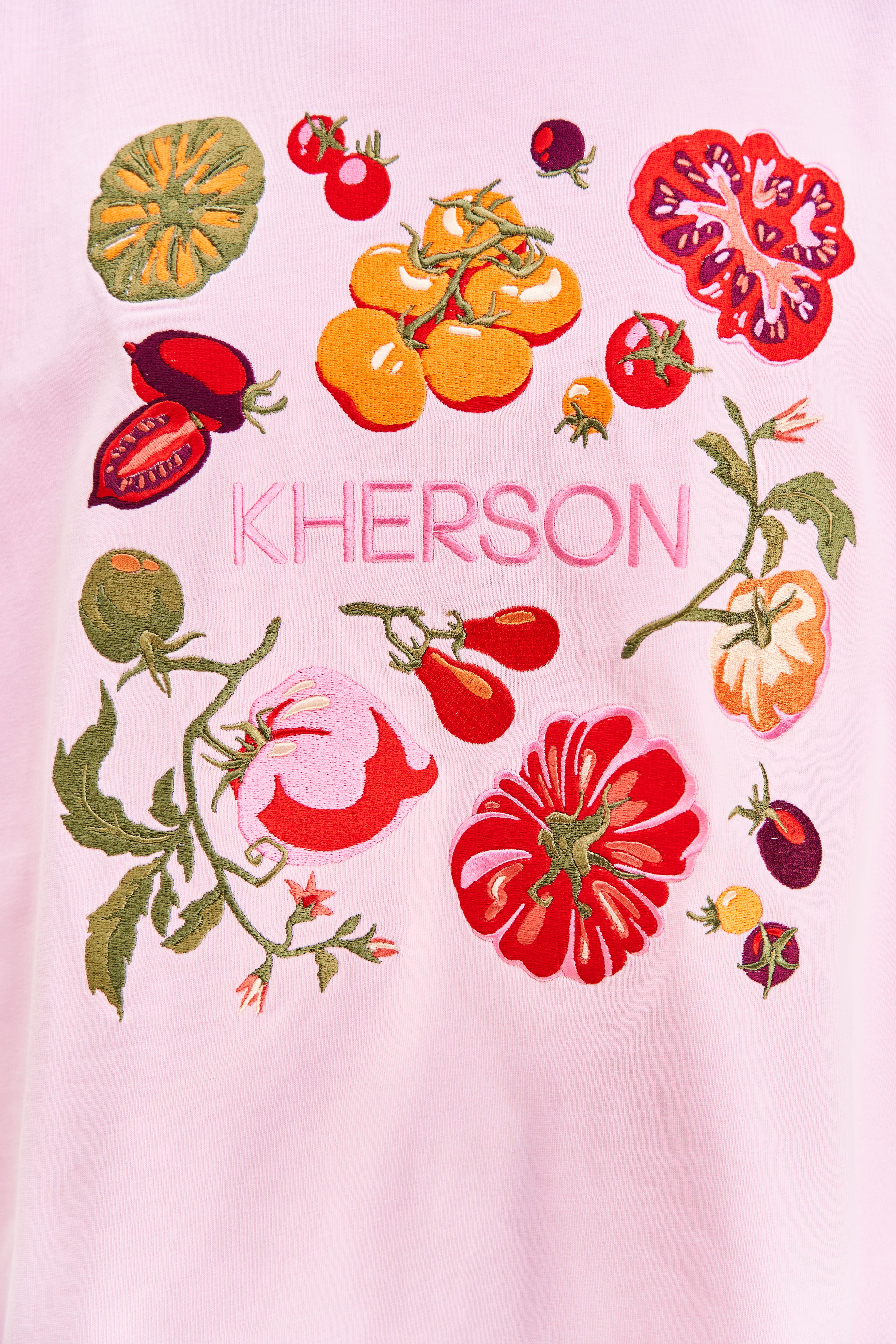 "Kherson Tomatoes" Embroidered T-shirt, Pink