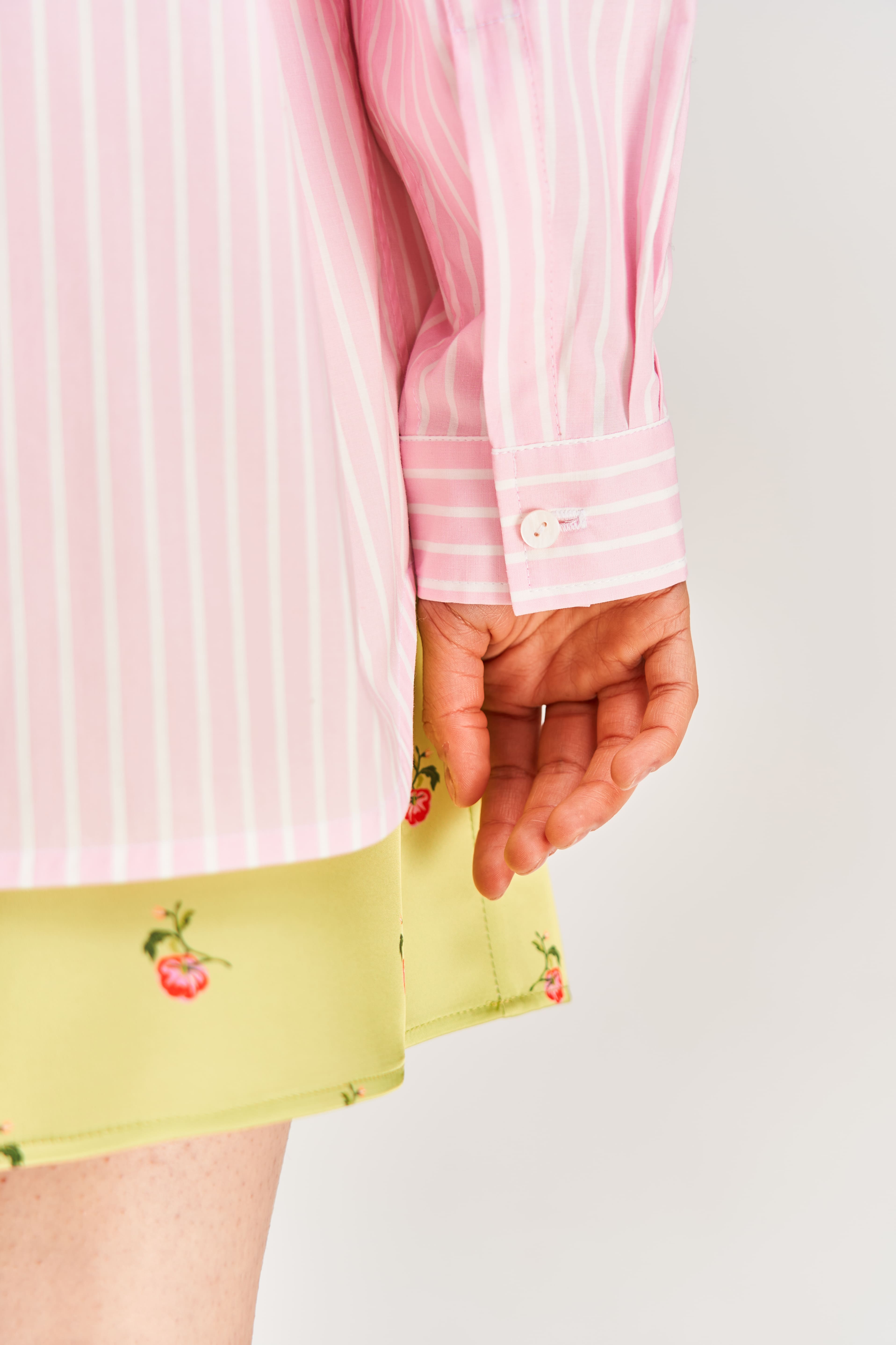 "Kherson Tomato" Embroidered Shirt, Pink Stripe