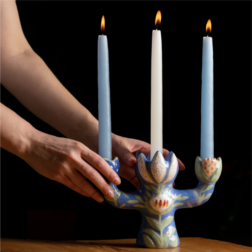 Triple candleholder «Polina's flowers»