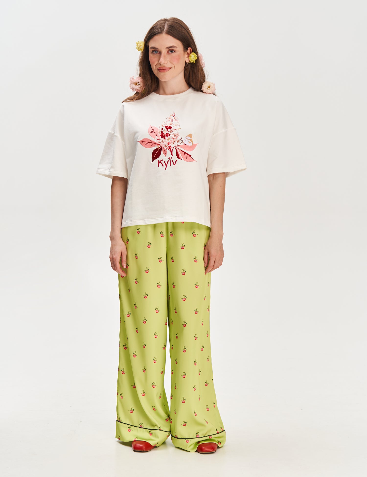 "Kyiv Chestnut Blossom" Embroidered T-shirt, Milky