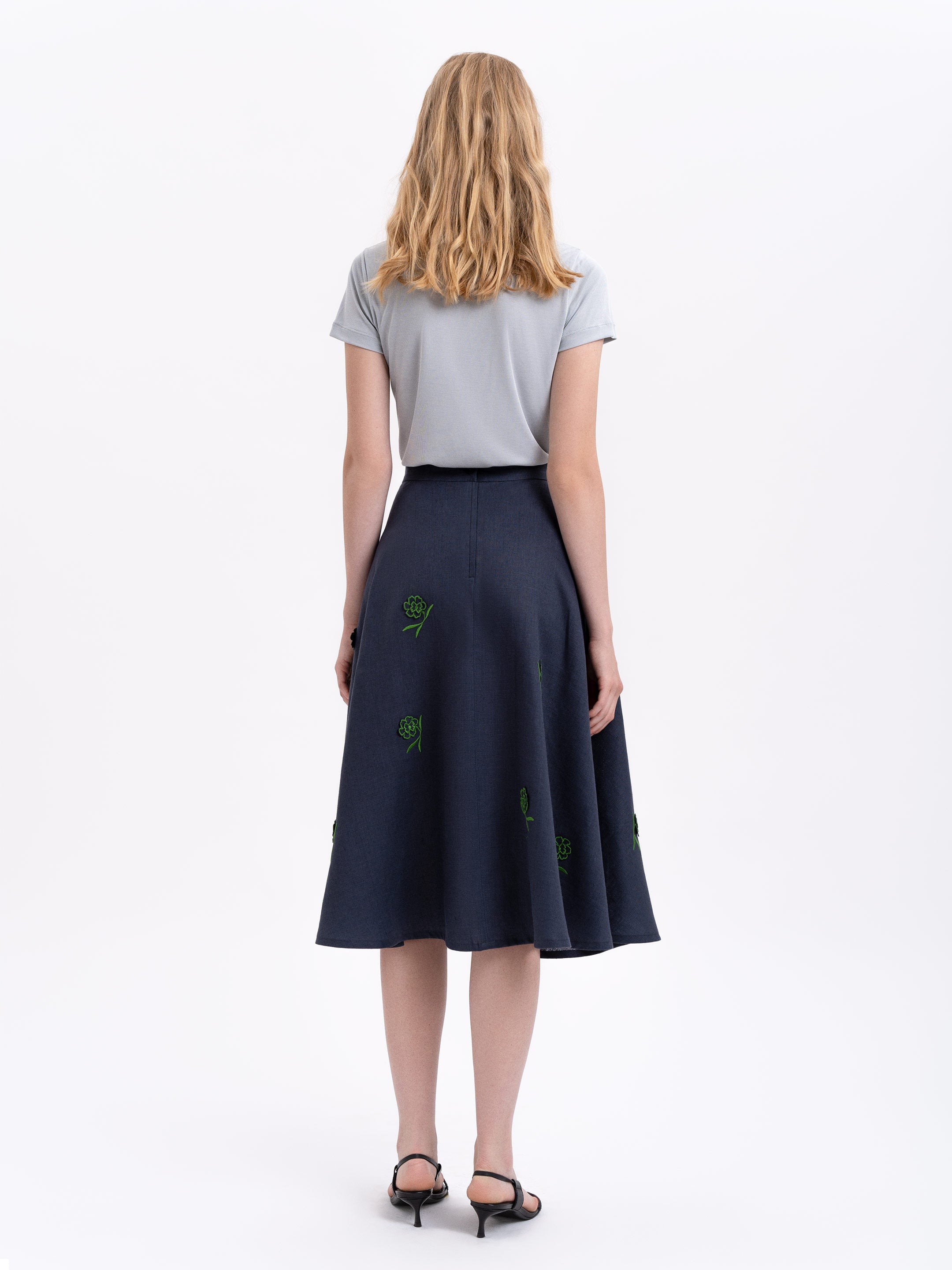 Linen embroidered skirt of dark blue color "Adoxa"