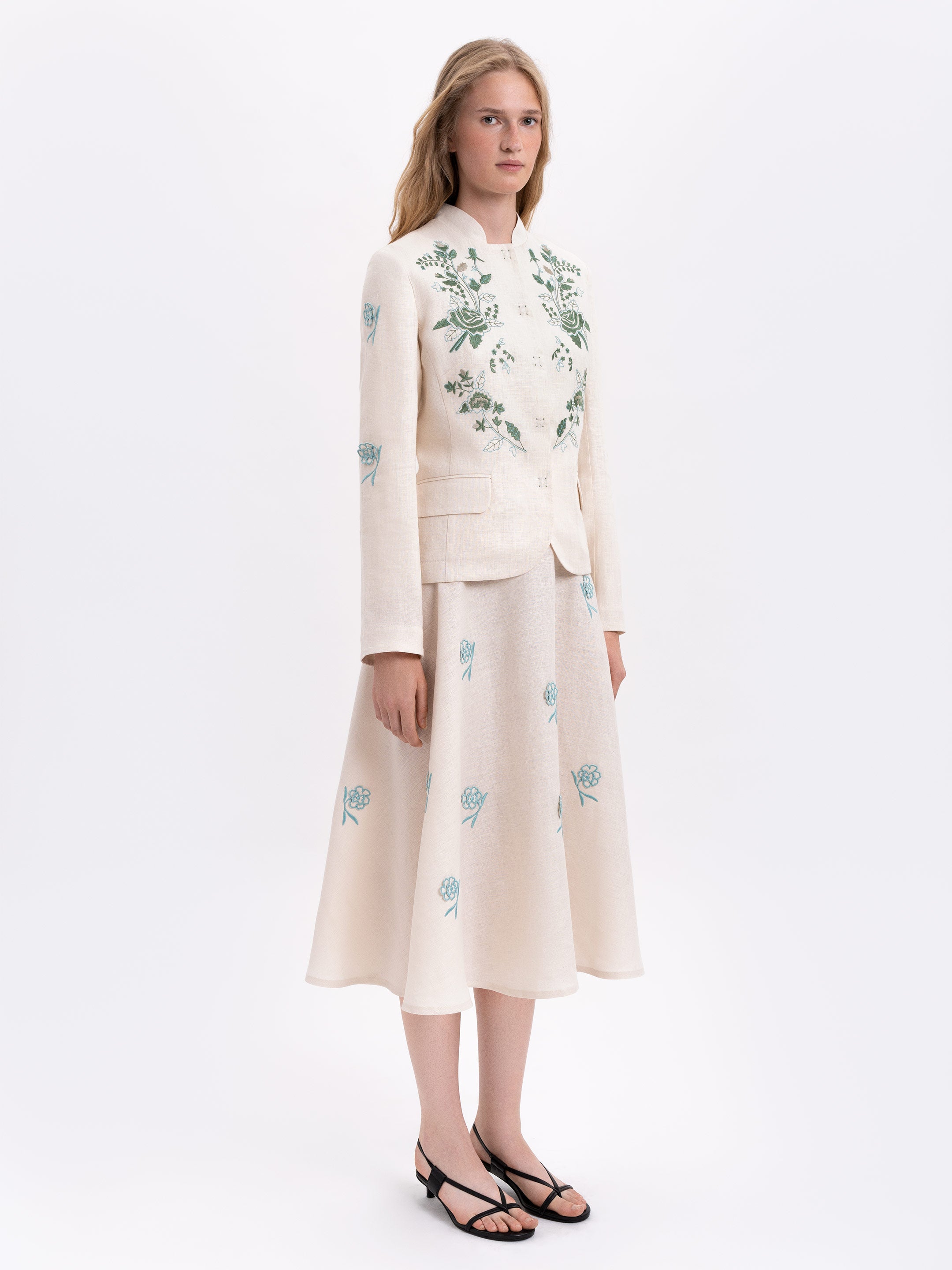 Linen embroidered jacket of milk color "Adoxa"