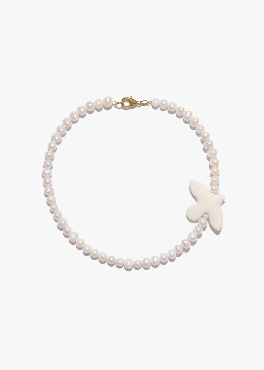 Necklace "Myrni" with medium pearls and a bird