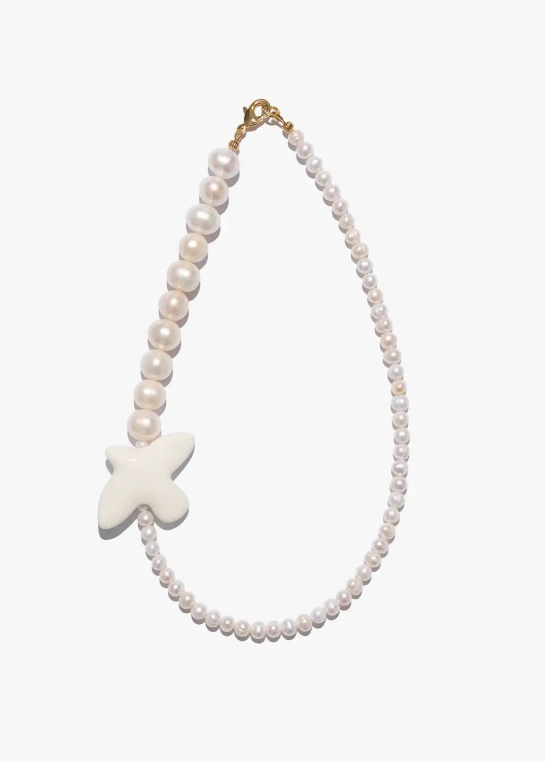 Necklace "Myrni" with two kinds of pearls and a dove