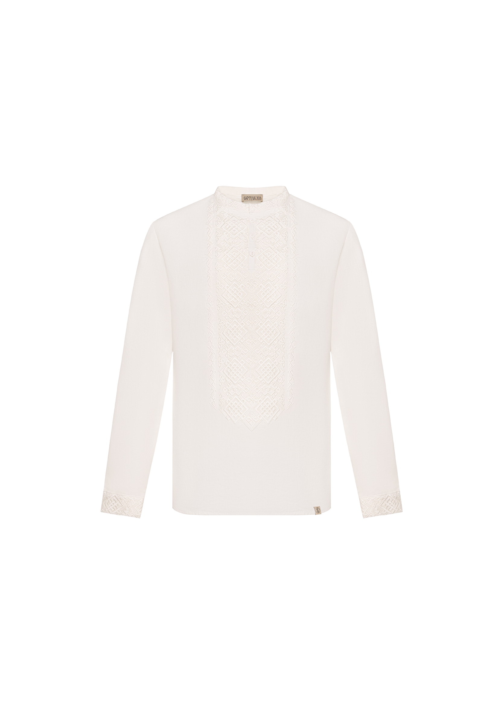 Men’s shirt with designer embroidery “Oprishok” white ornament