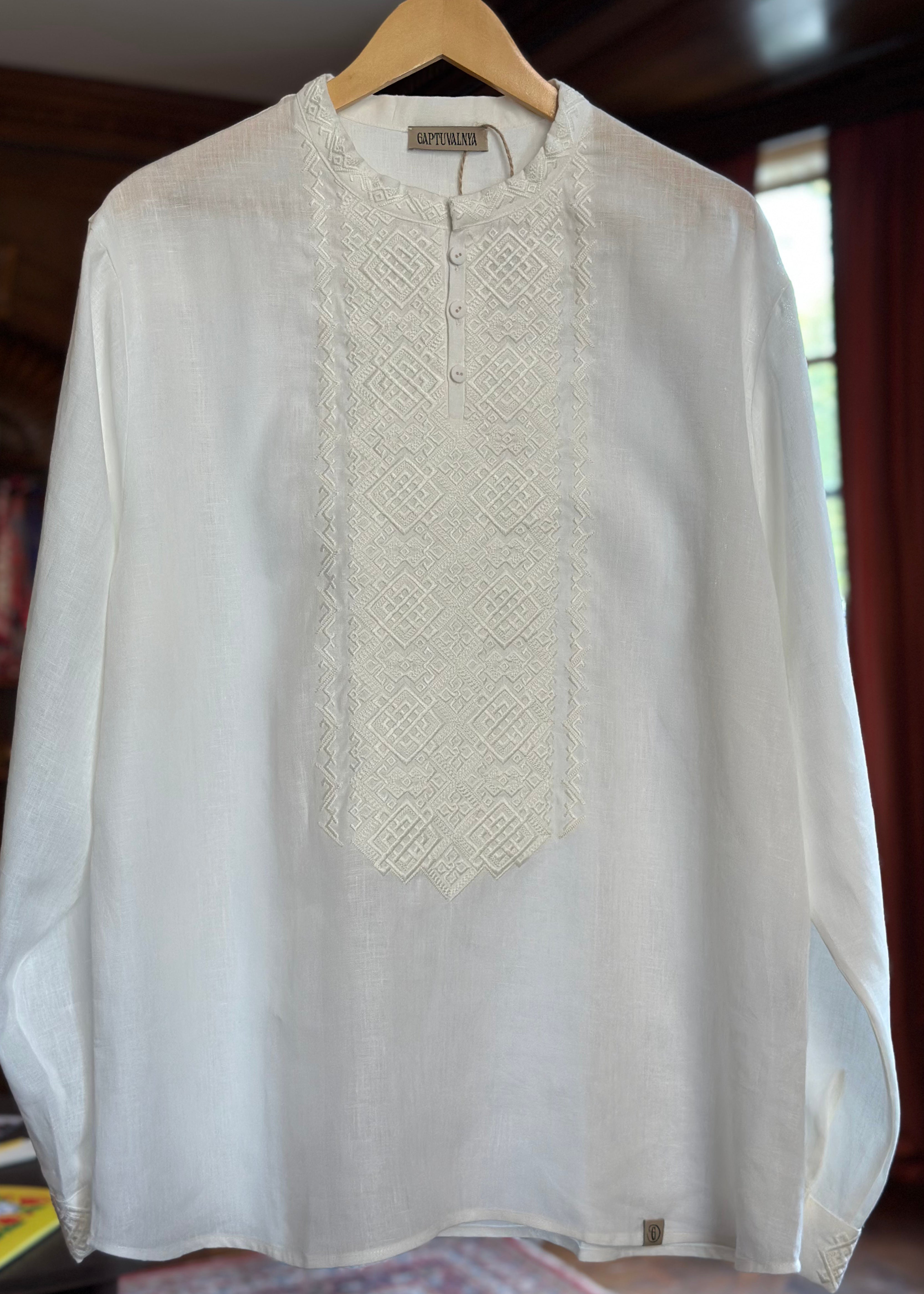 Men’s shirt with designer embroidery “Oprishok” white ornament