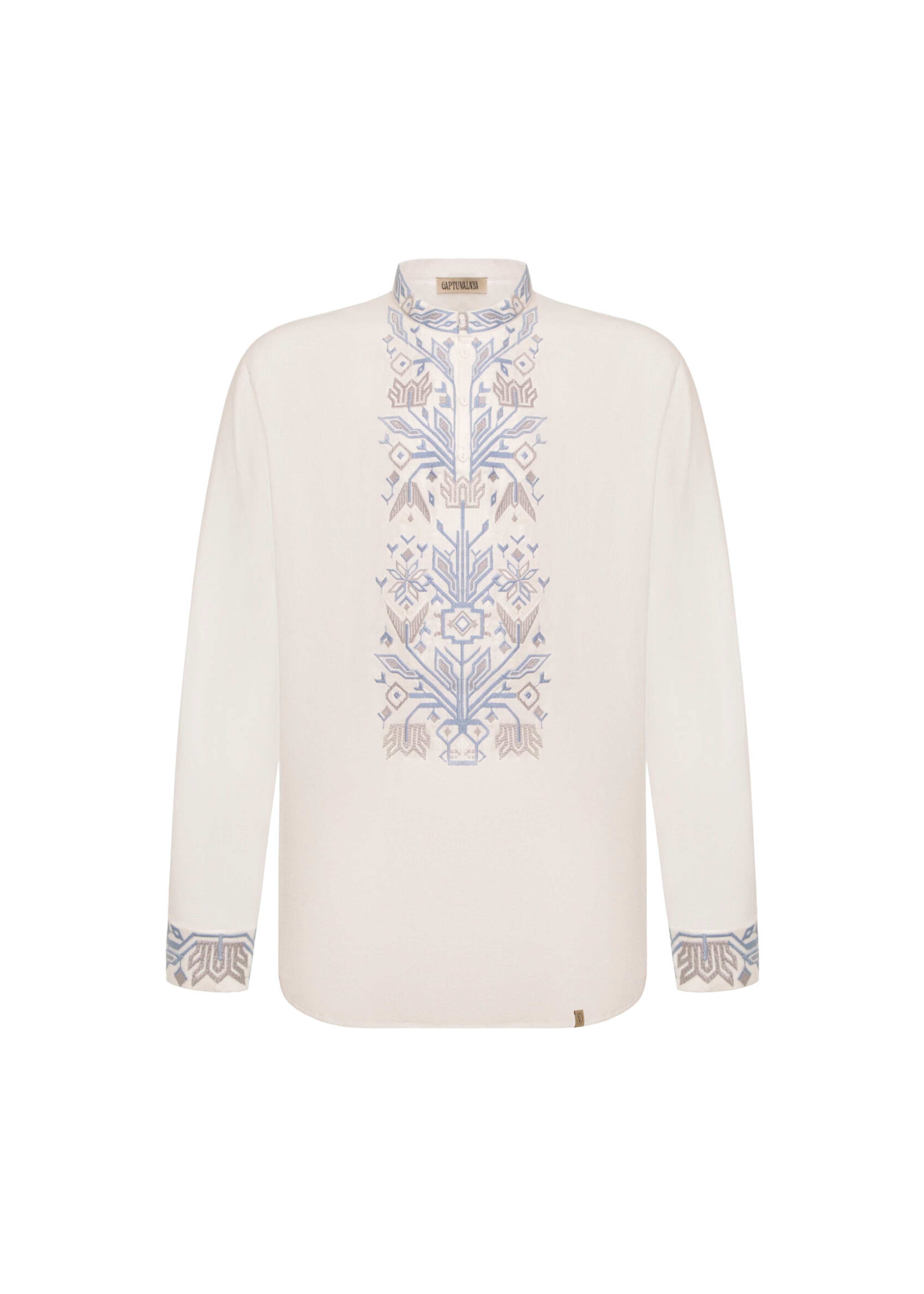 Men’s shirt with traditional embroidery “Kylymok” blue ornament