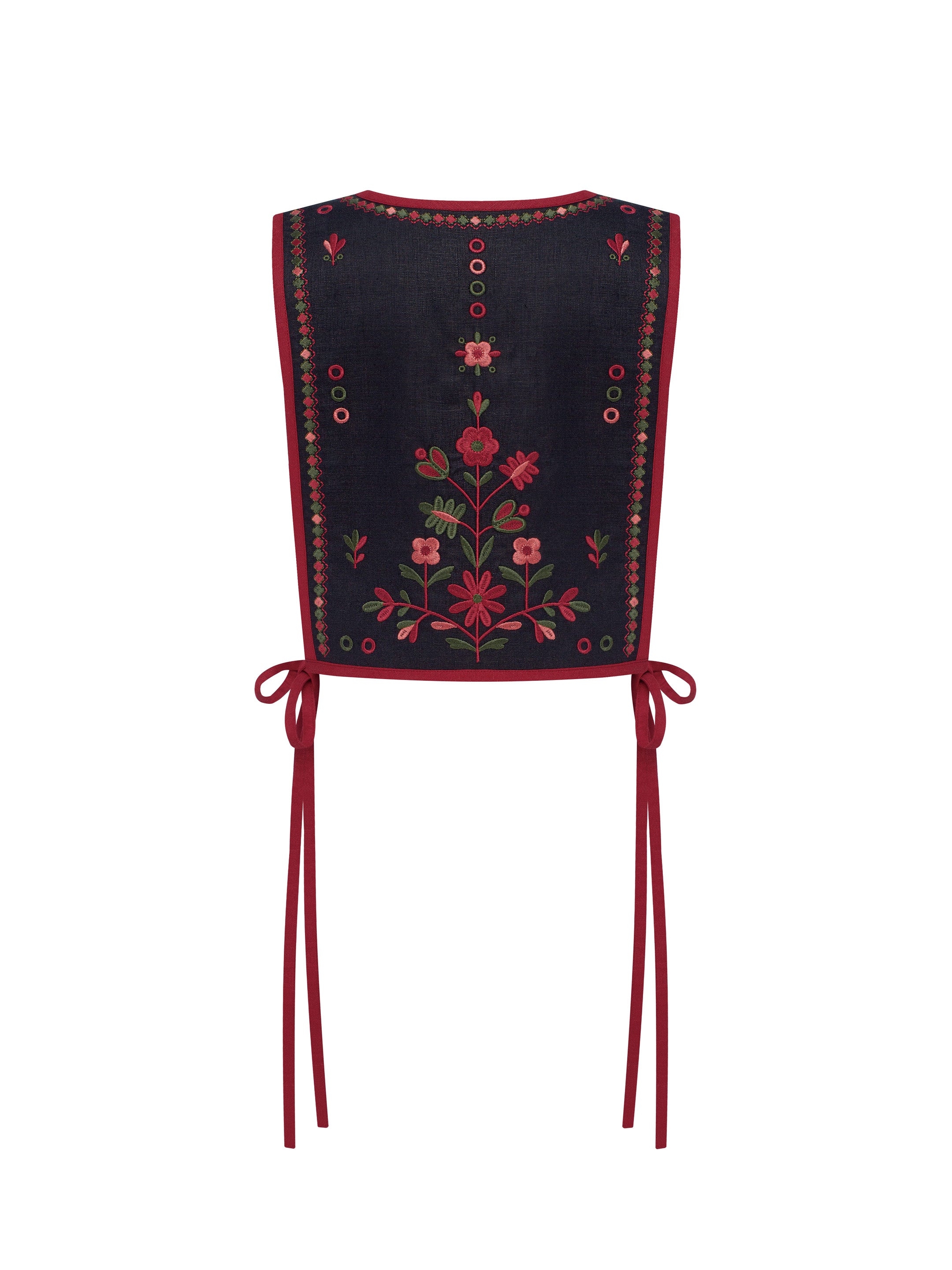 Linen embroidered vest with red ties Yaryna zhylet