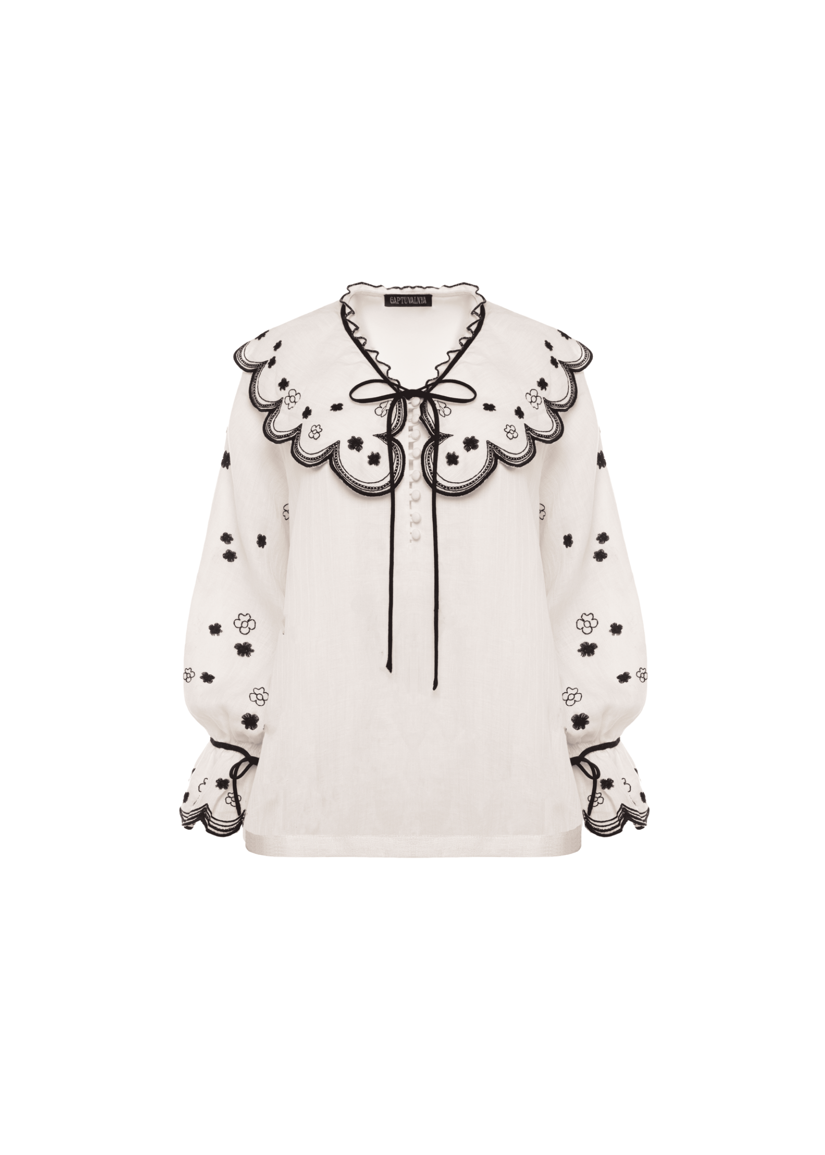 “Oda” linen shirt with black embroidery