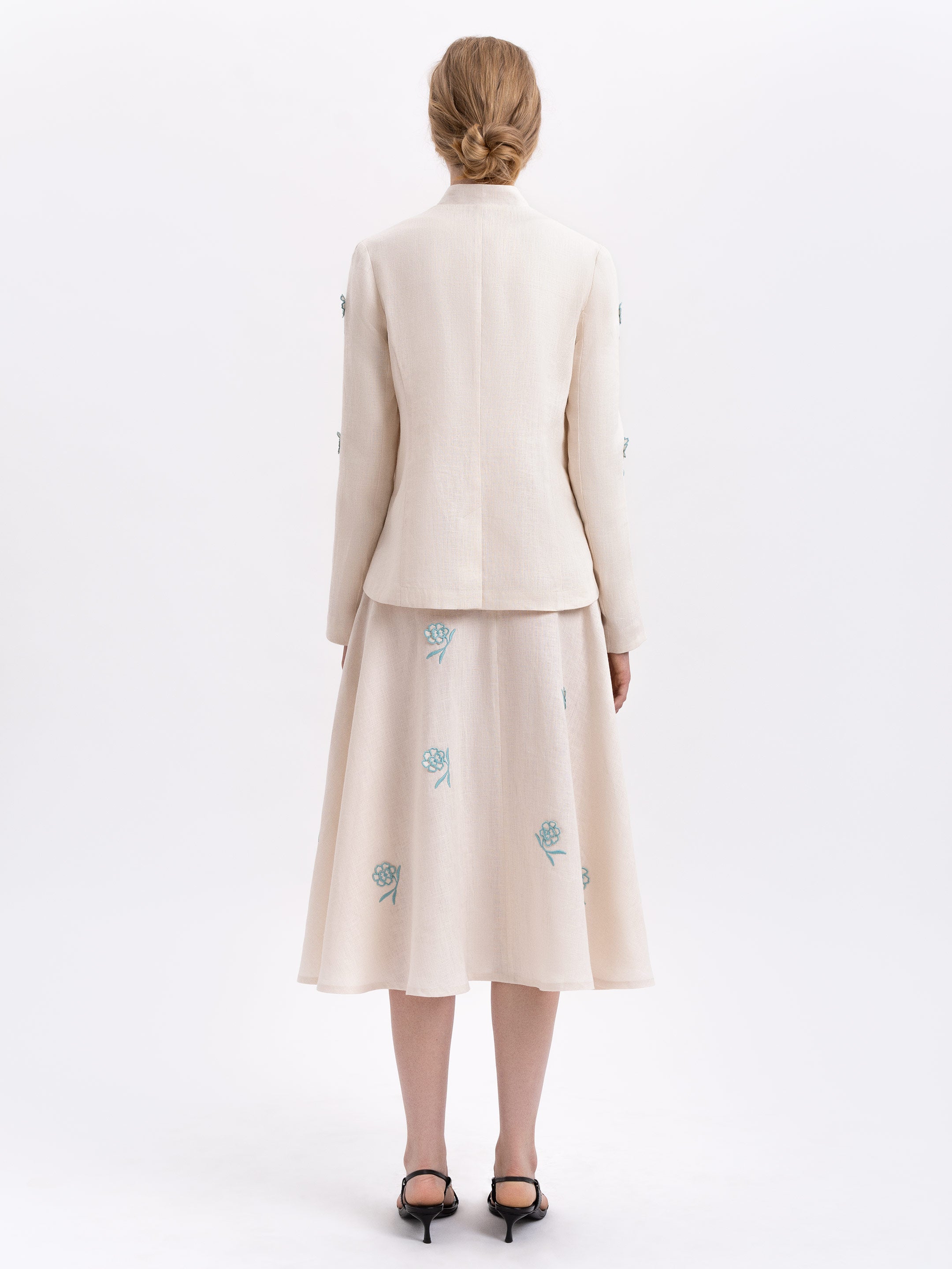 Milk colored linen embroidered skirt "Adoxa"