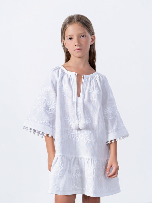 Embroidered linen white color dress "Lavyna"