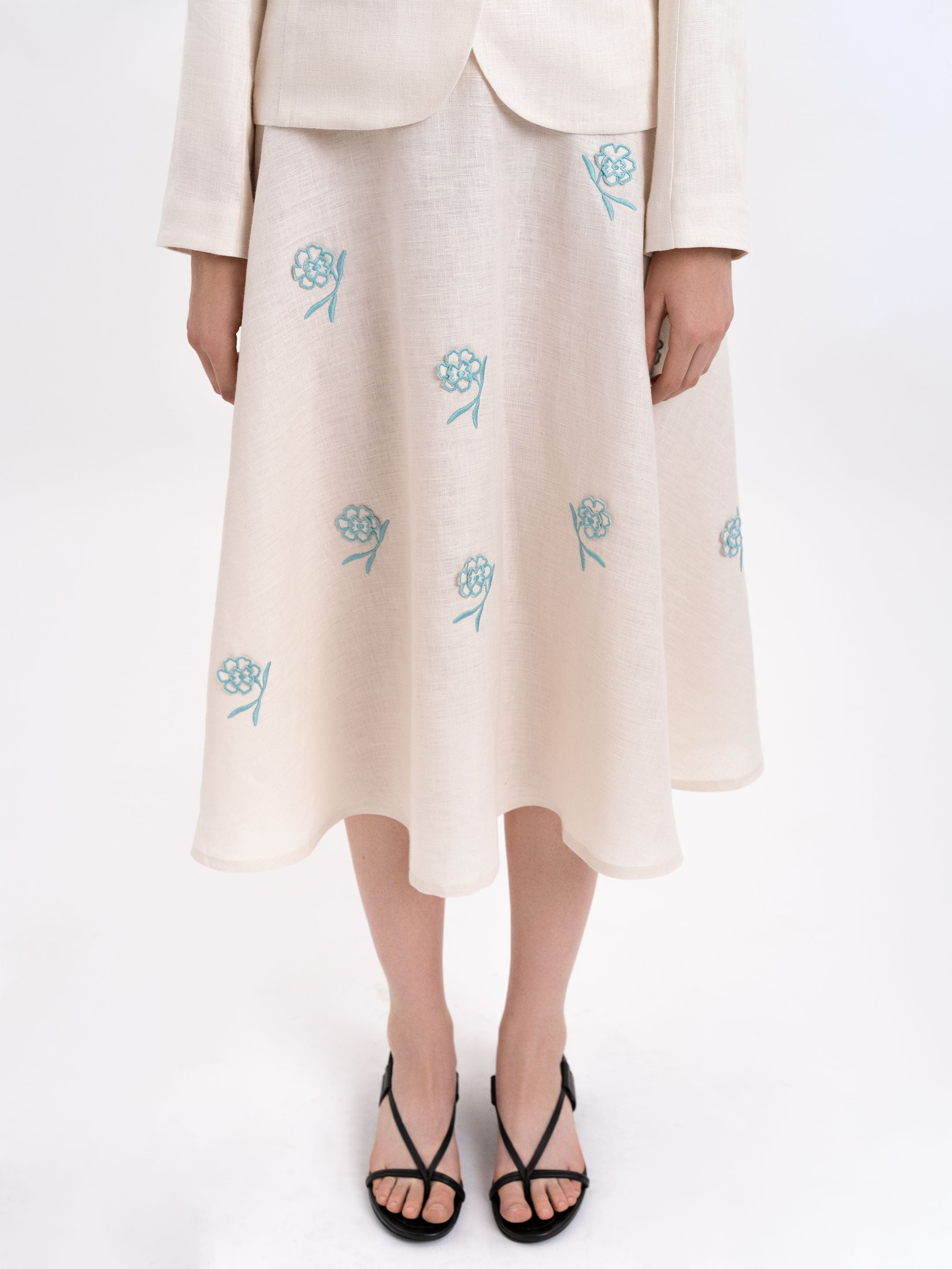 Milk colored linen embroidered skirt "Adoxa"