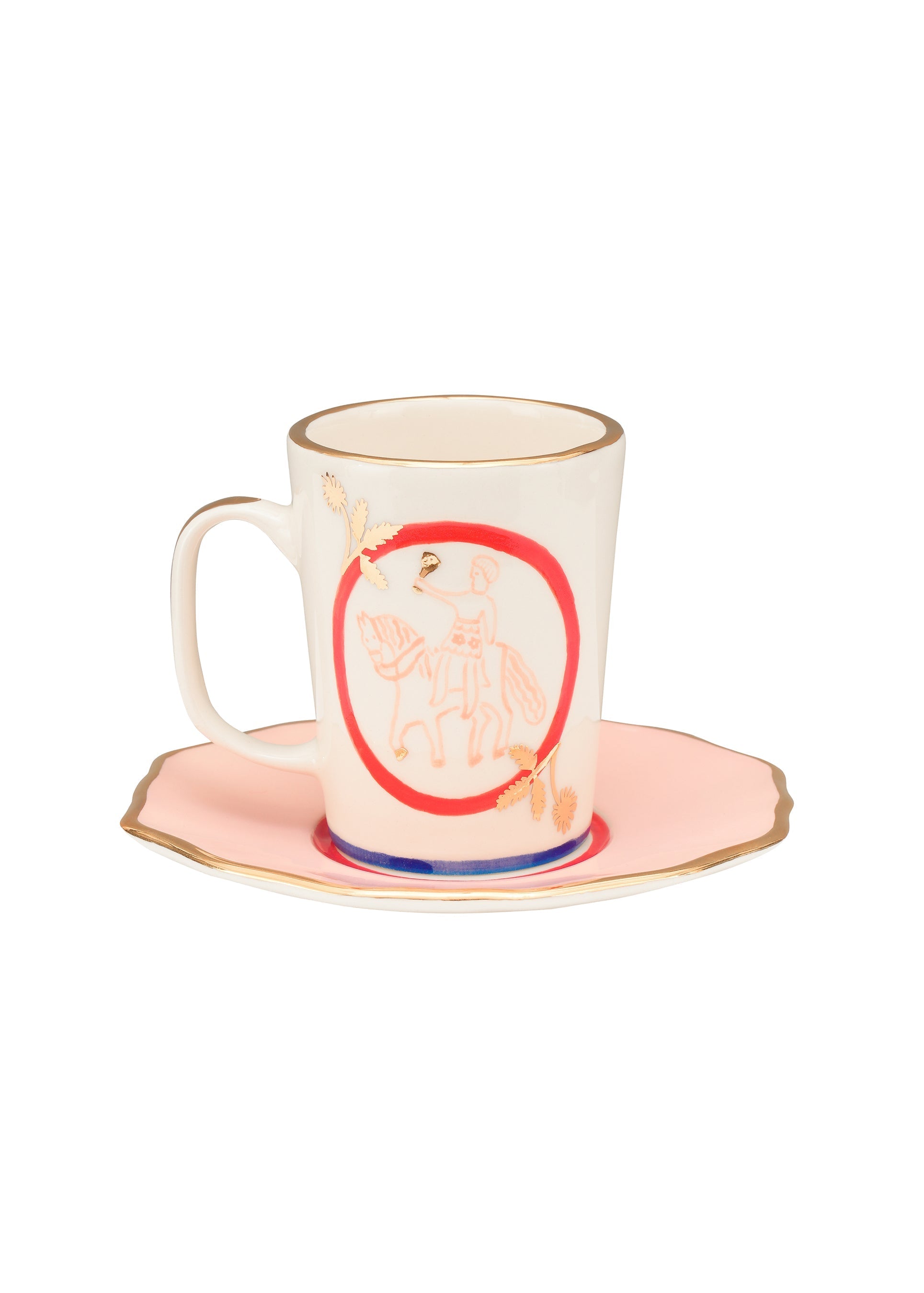 Horseman Tea Cup and Pink Saucer Set