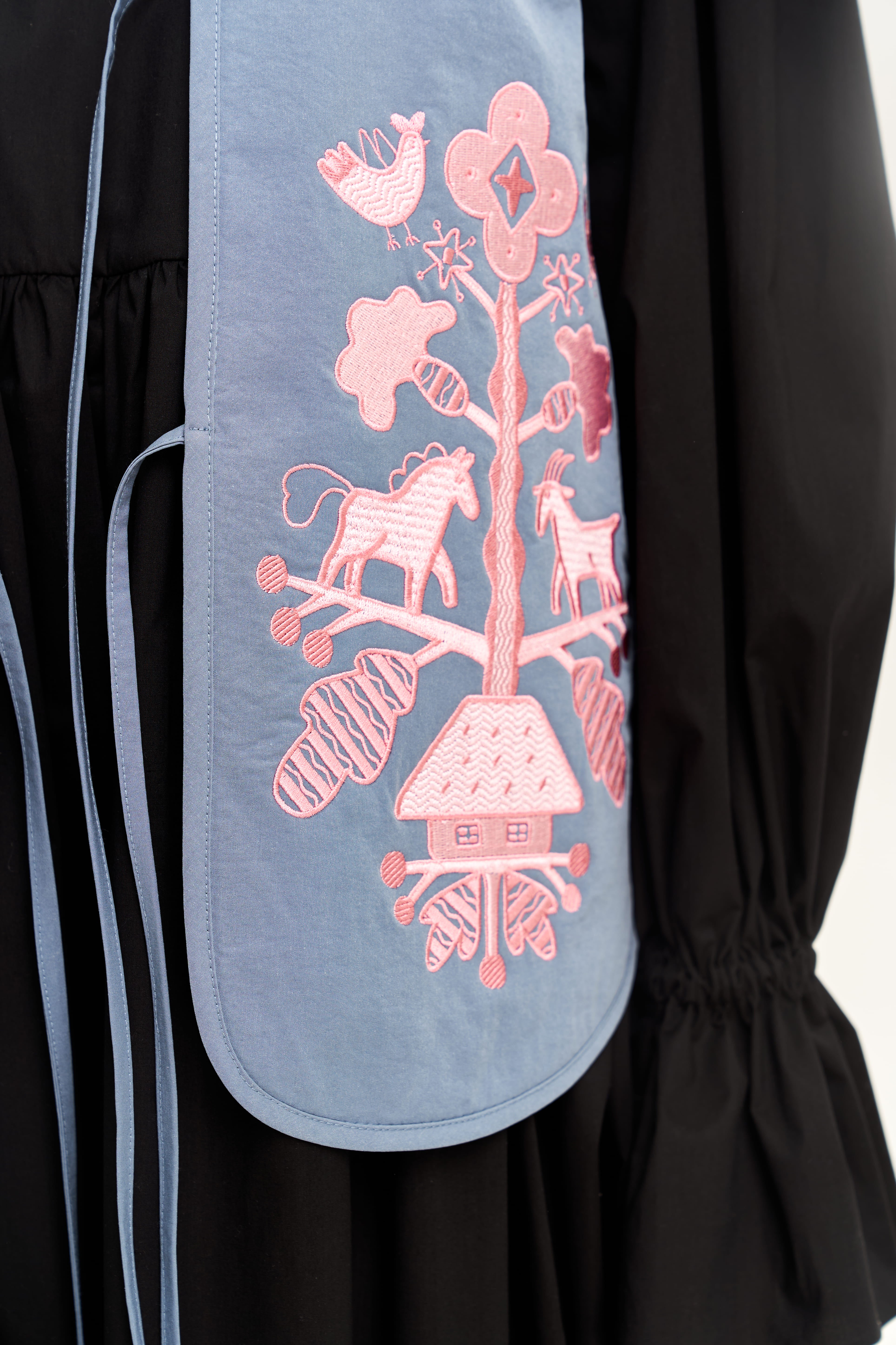 "Tree of Life" Quilted Vest with Embroidery, Blue and Pink