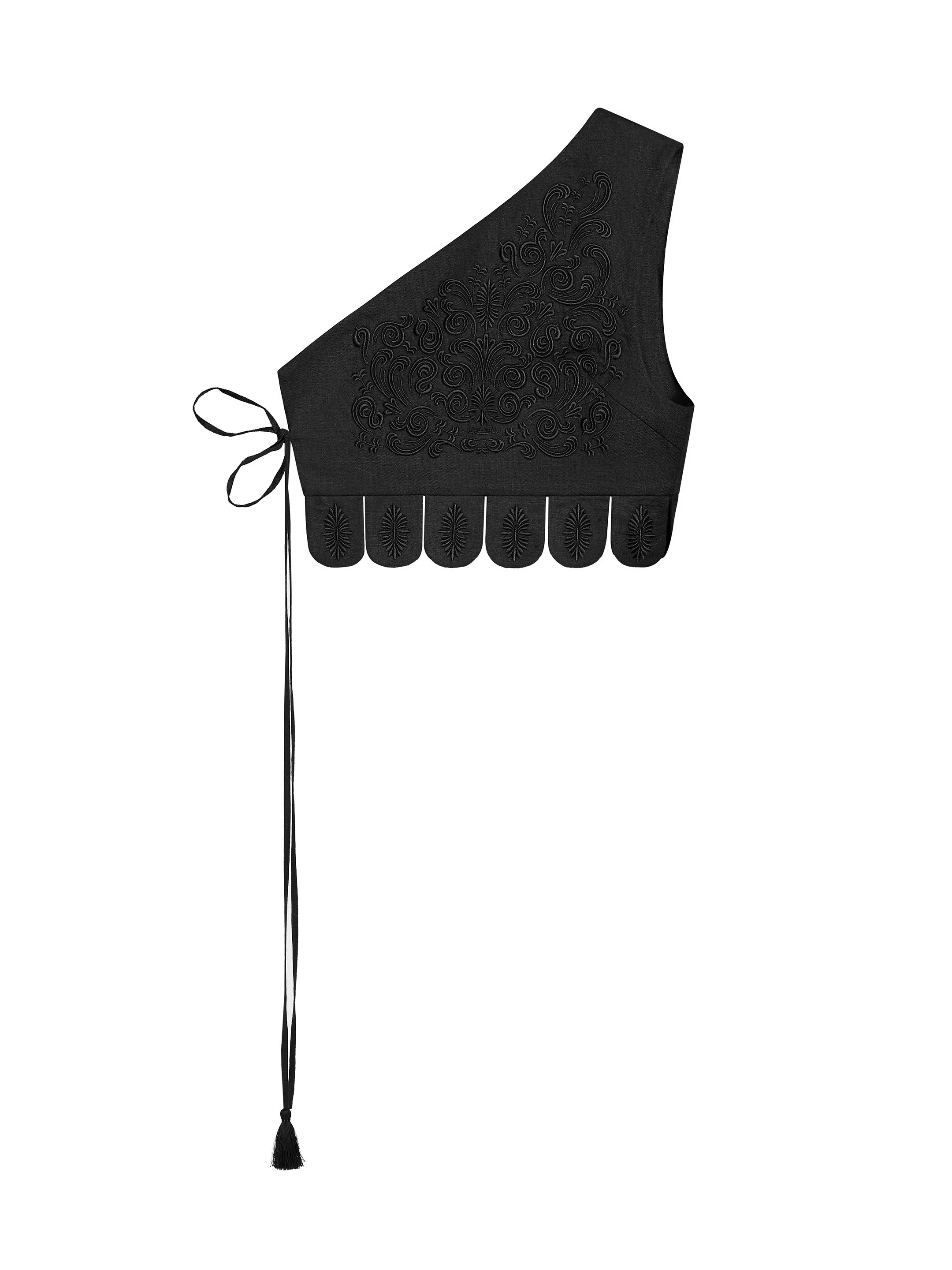 Asymmetric vest with black embroidery in tone "Osiayna"
