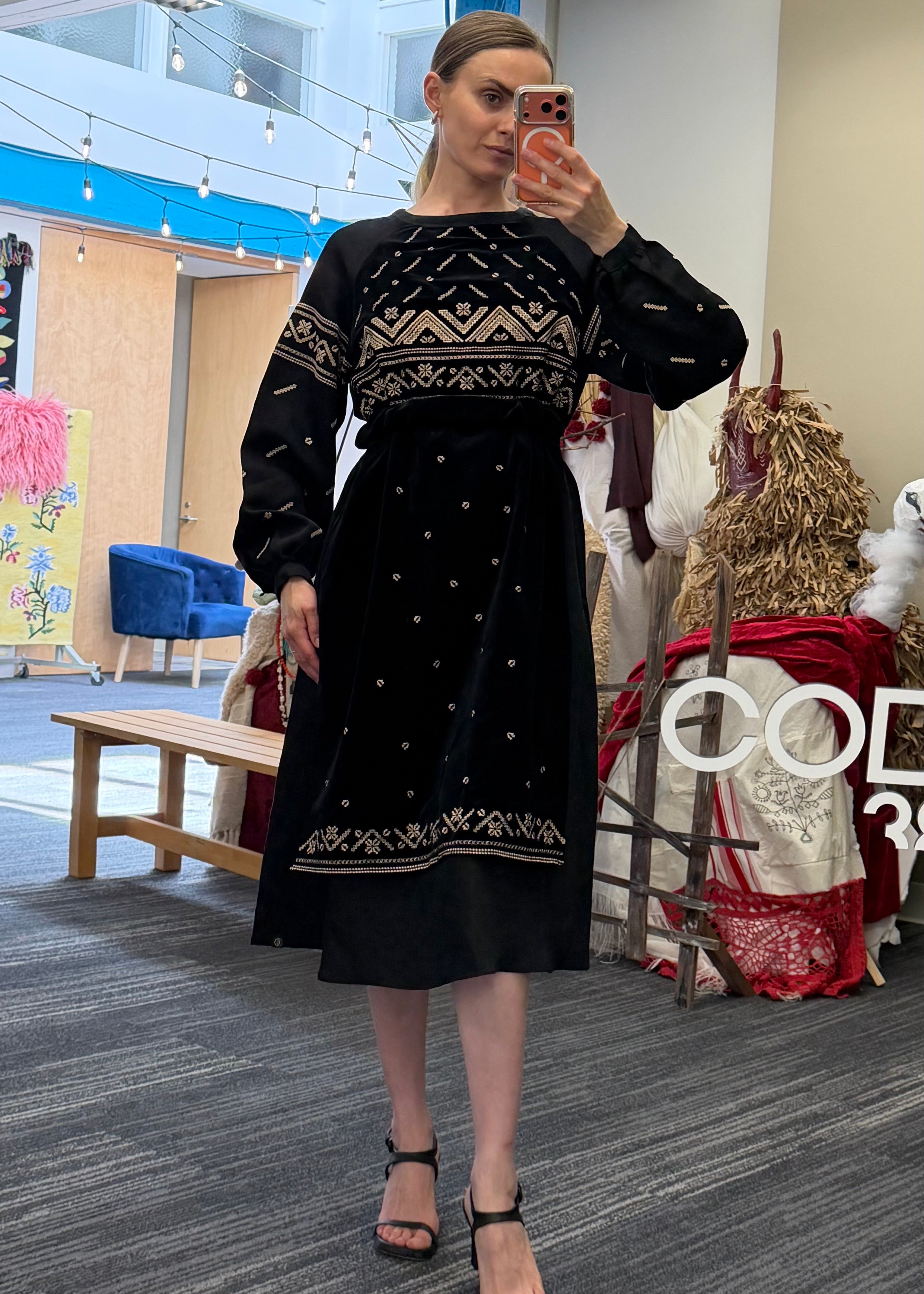 “Mounted” Black Dress with Traditional Zapaska Wrap