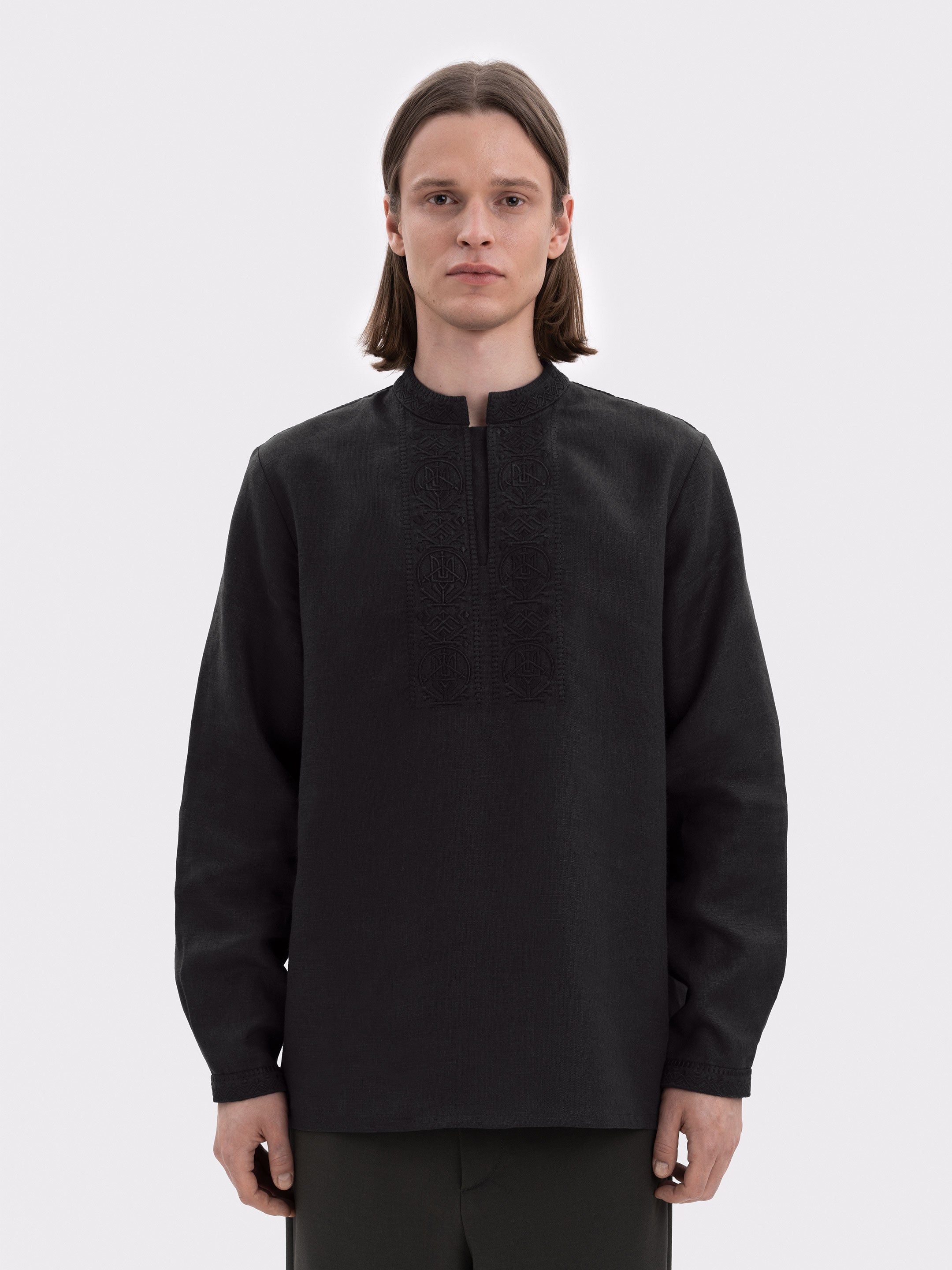 Men's shirt with black embroidery in tone Khartiia
