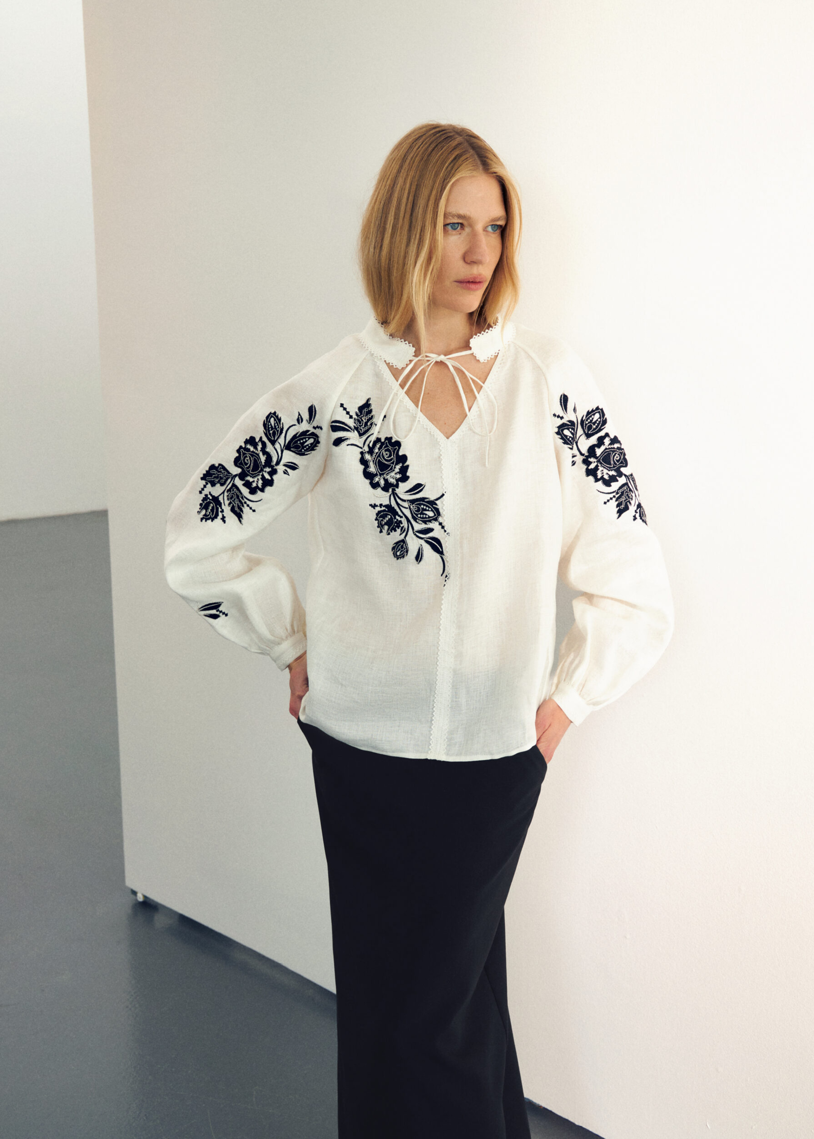 Women’s shirt with embroidery “Rose” black ornament