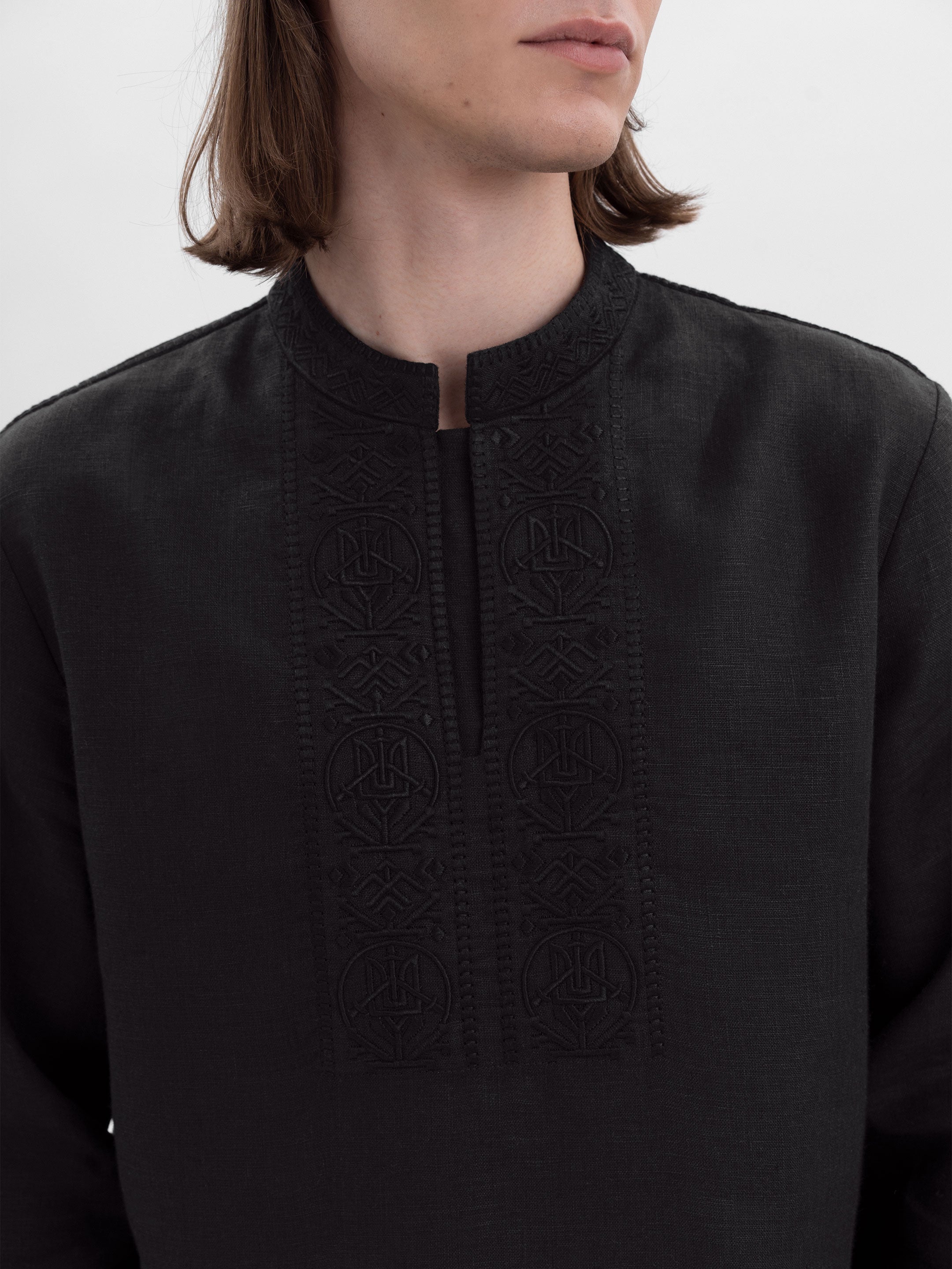 Men's shirt with black embroidery in tone Khartiia