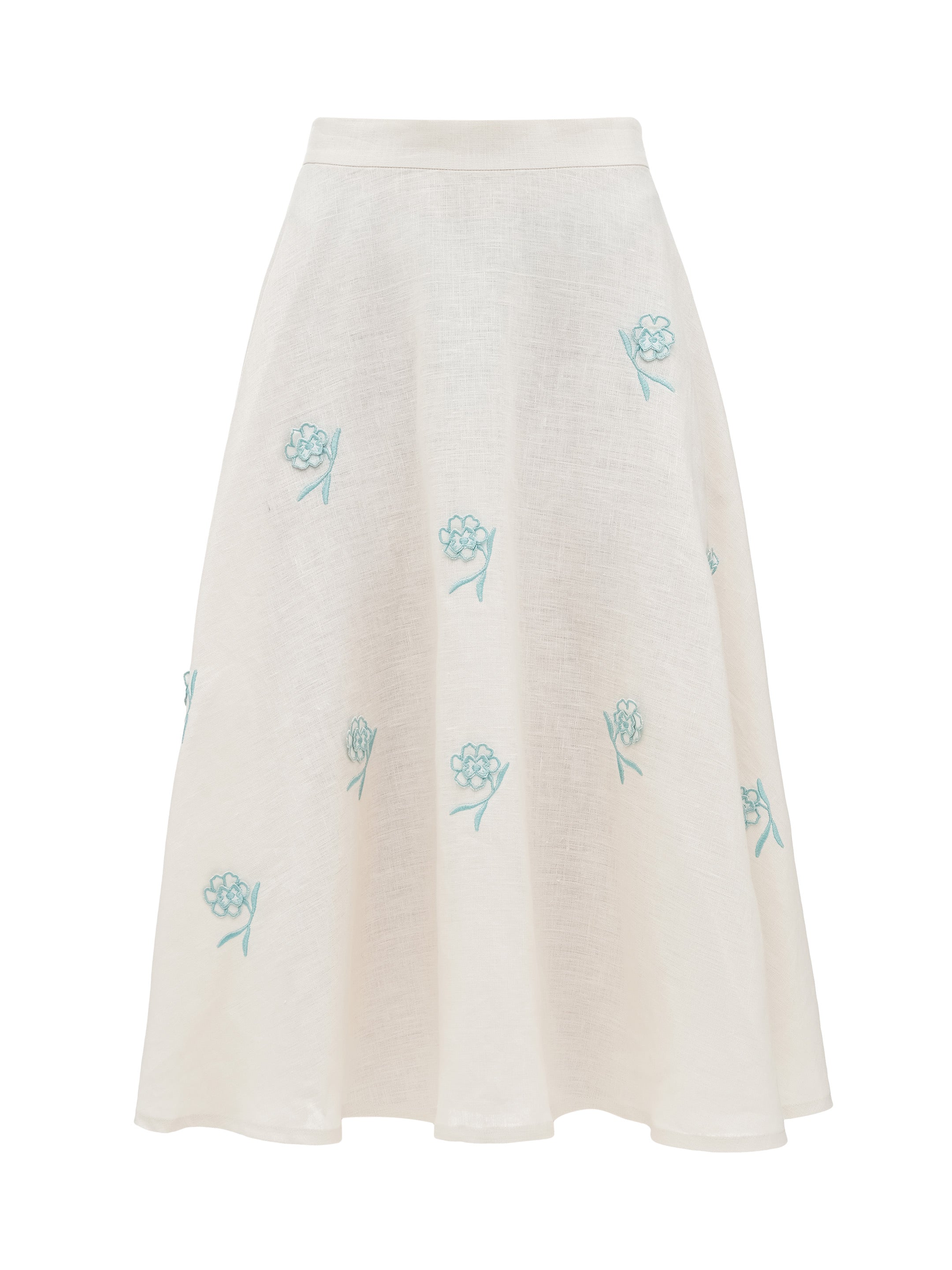 Milk colored linen embroidered skirt "Adoxa"