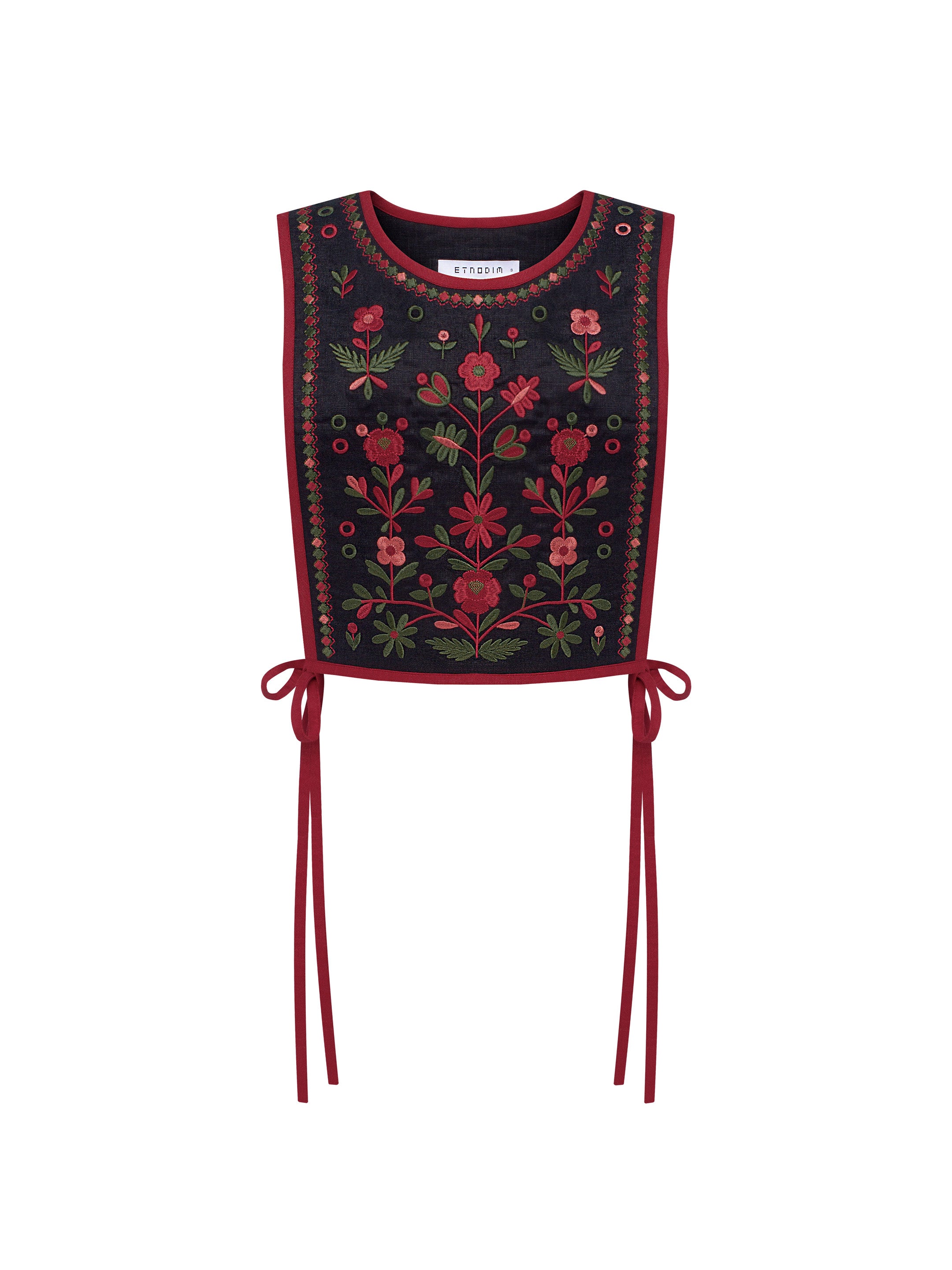 Linen embroidered vest with red ties Yaryna zhylet