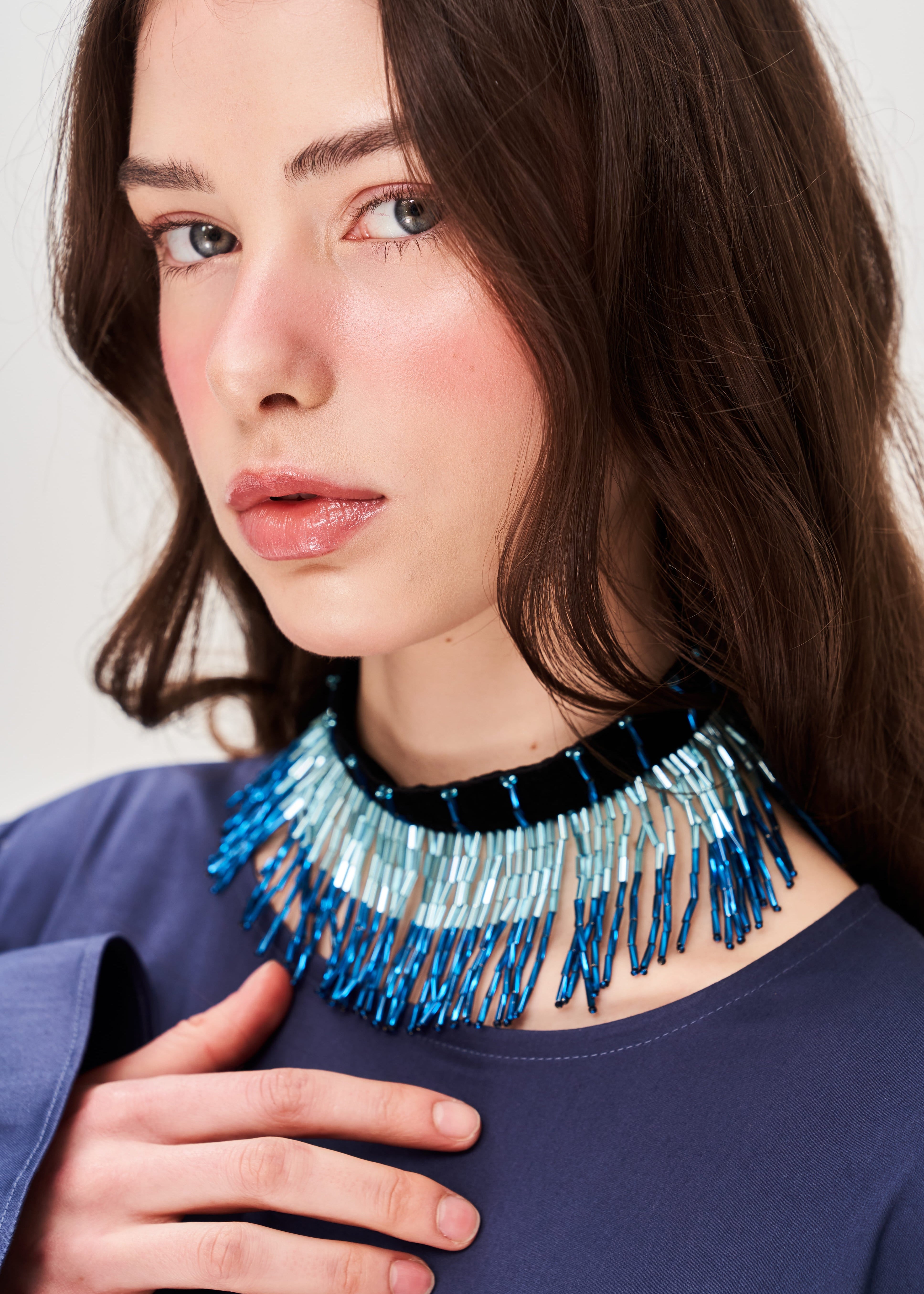"Yazyk" Beaded Necklace, Blue