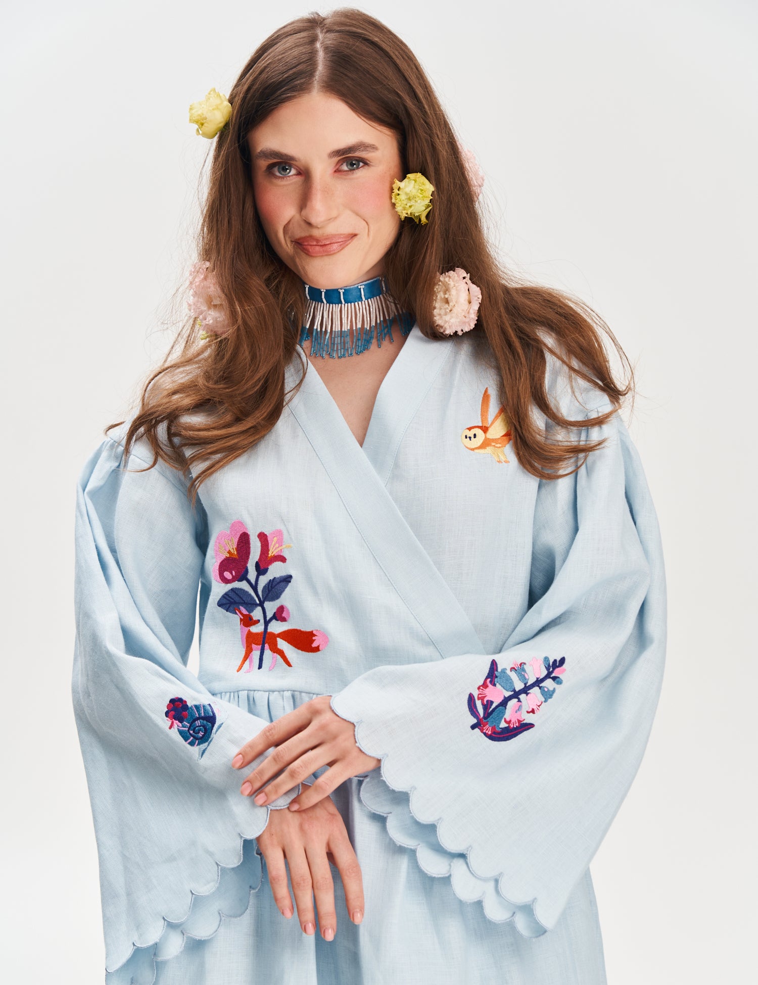 "Yazyk" Beaded Necklace, Light Blue