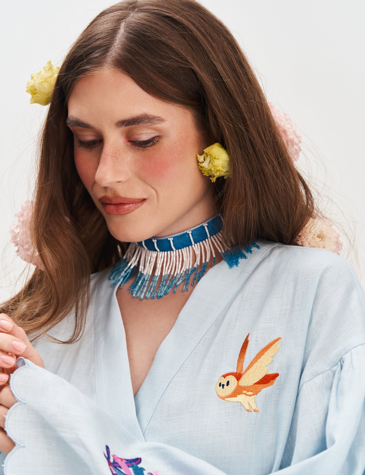 "Yazyk" Beaded Necklace, Light Blue